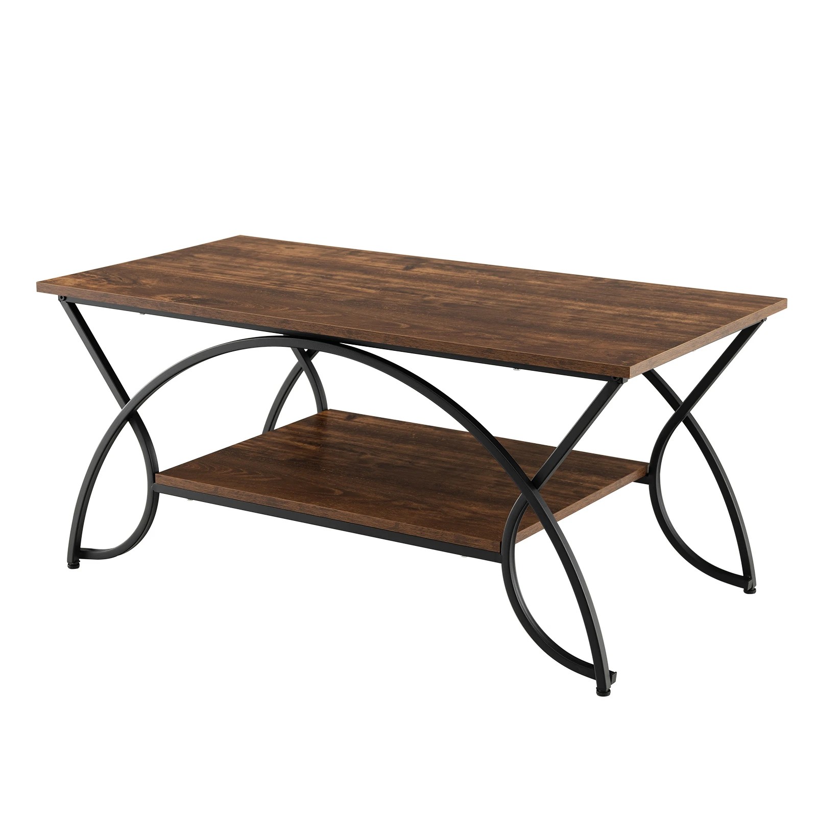 1 Costway 2-Tier Coffee Table Rectangular Cocktail Table w/Arched Metal Frame, 1 of 5