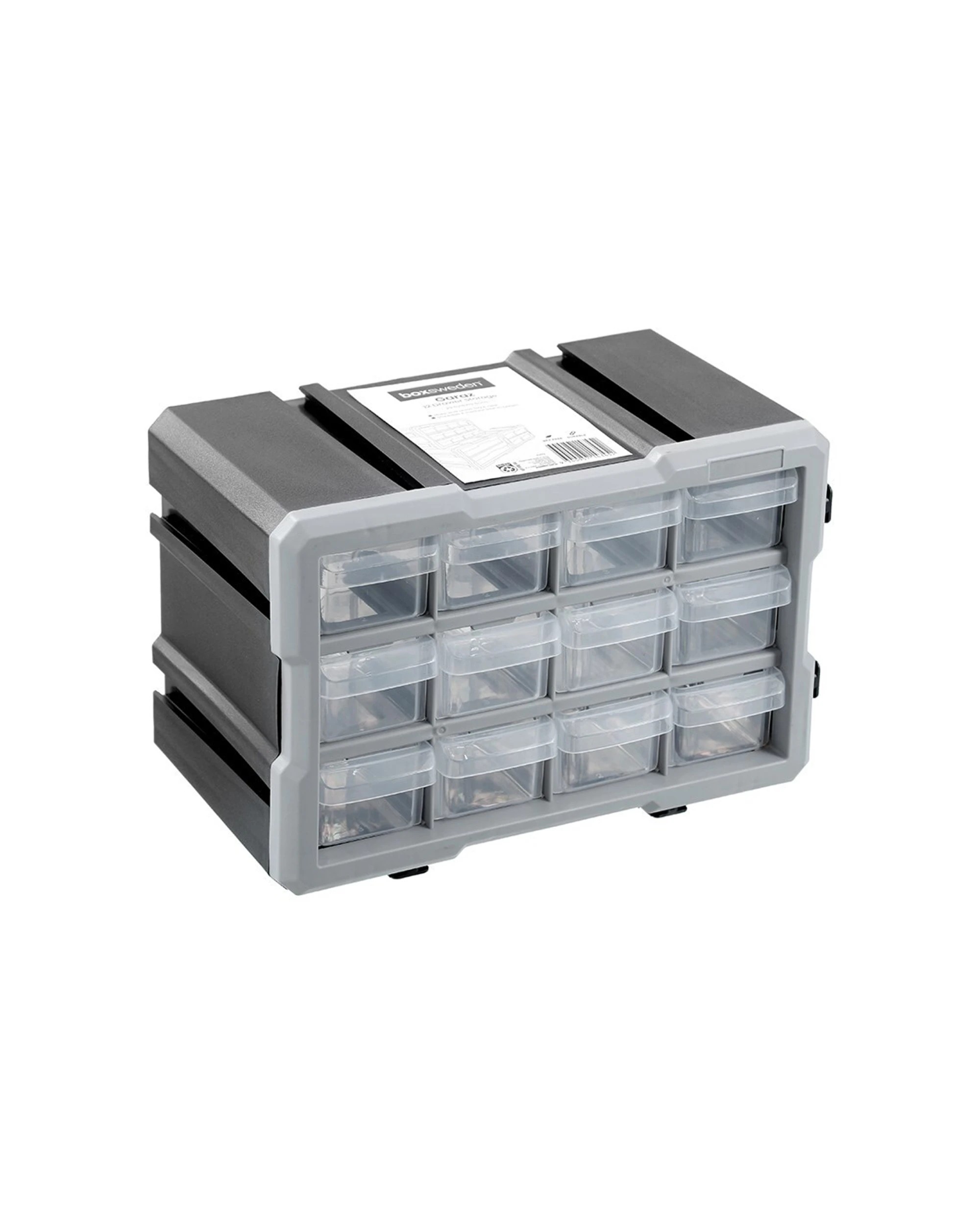 2 Boxsweden Garaz 12-Drawer Storage Organiser 29.5x19.5cm 4PK Stackable Modular
 - grey, 2 of 6