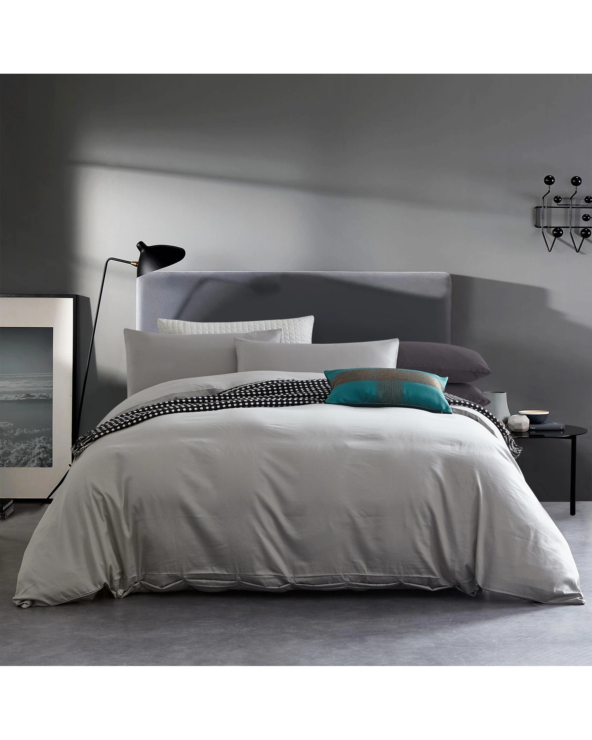 1 Cotton More 100% Cotton 650TC Quilt Cover Set King Plain - Grey, 1 of 7