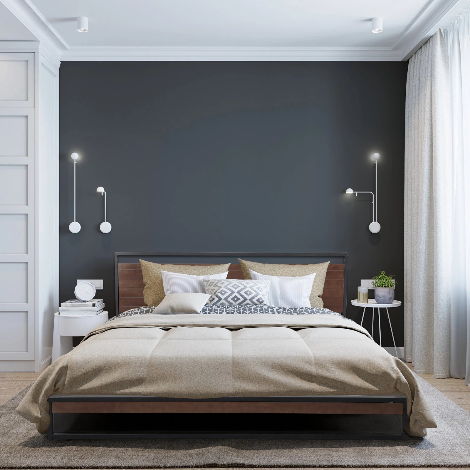 6 Milano Décor Azure Bed Frame With Headboard Wood Steel Platform Bed - Black, 6 of 9