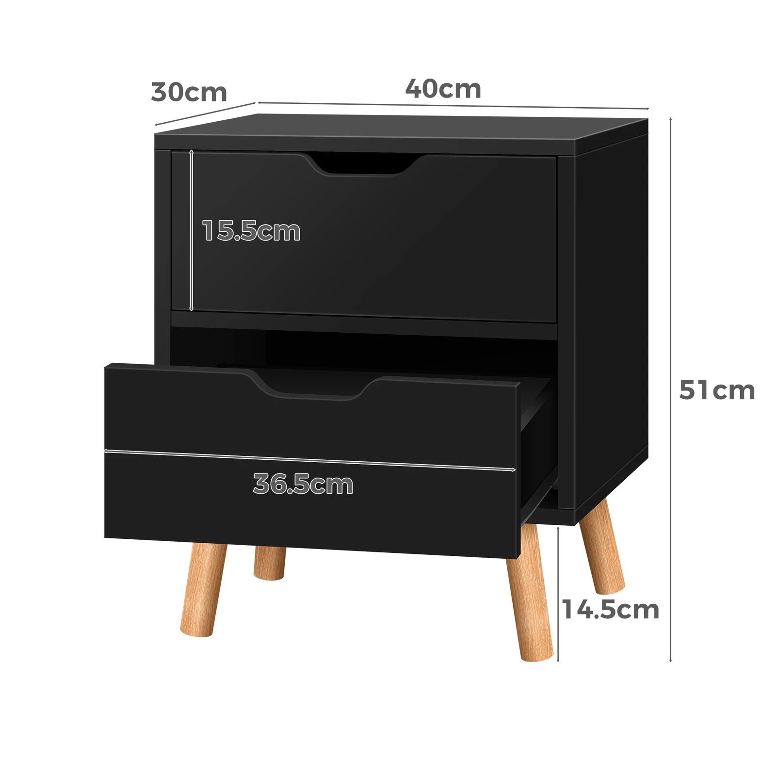9 Alfordson 2x Bedside Table Nightstand Side Table 2 Drawers - Black, 9 of 10