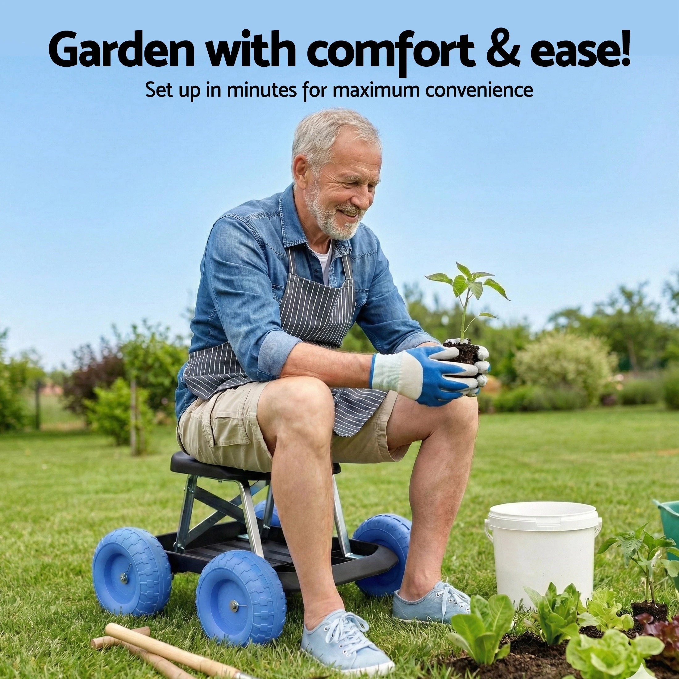 6 Gardeon Garden Cart Seat Wheels Rolling Work Stool Tool Tray 200kg Heavy Duty - Multi, 6 of 7