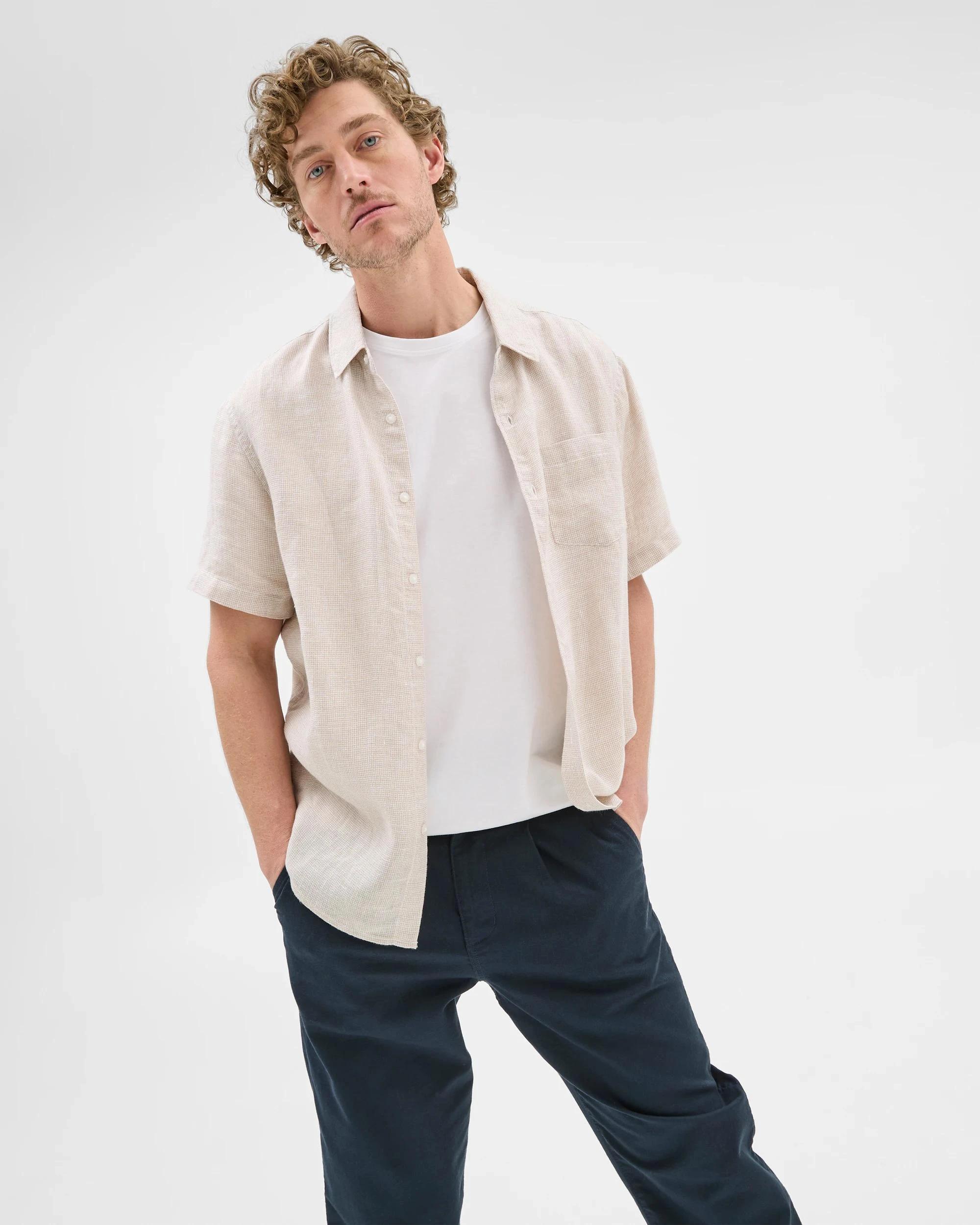 2 Target European Linen Textured Shirt STONE, 2 of 8