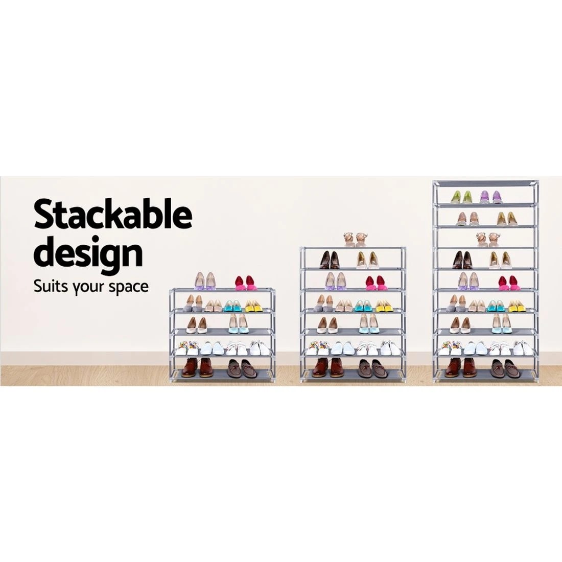 6 Artiss Shoe Rack Cabinet Stackable 10-Tier Durable Space Saving Modern Decor Easy Assembly Sturdy Versatile - Silver, 6 of 8