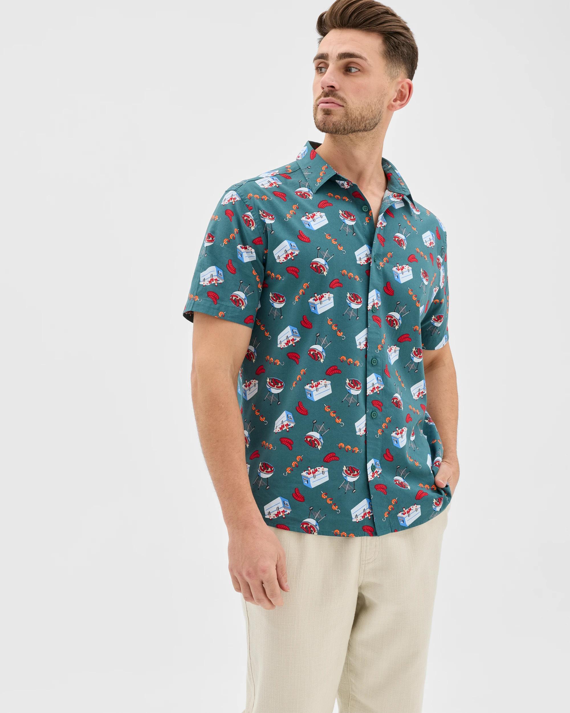 4 Target Man Australian Cotton Blend Summer BBQ Shirt HUNTER GREEN, 4 of 7