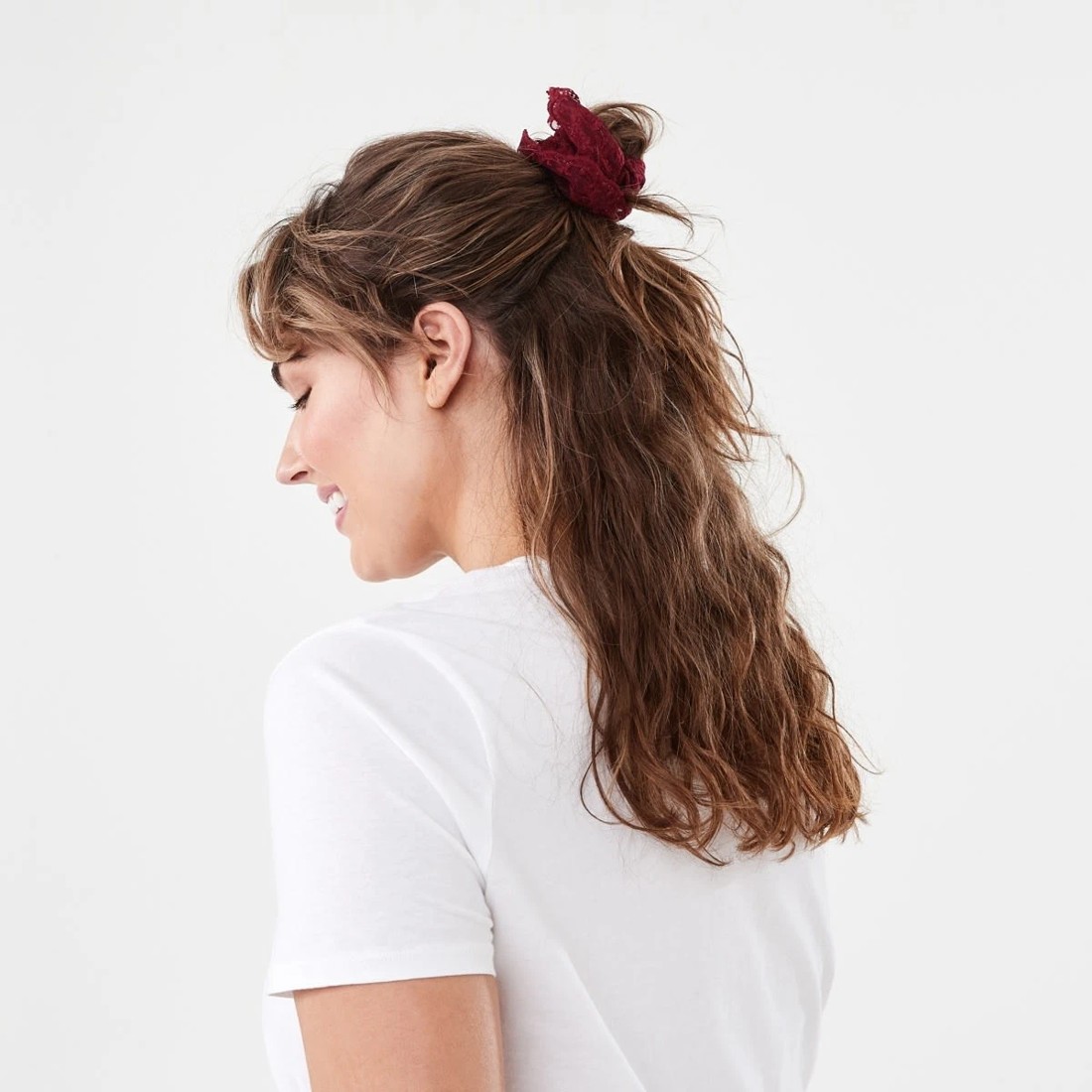 5 2 Pack Frill Lace Hair Scrunchies - Burgundy Red and Pink, 5 of 6