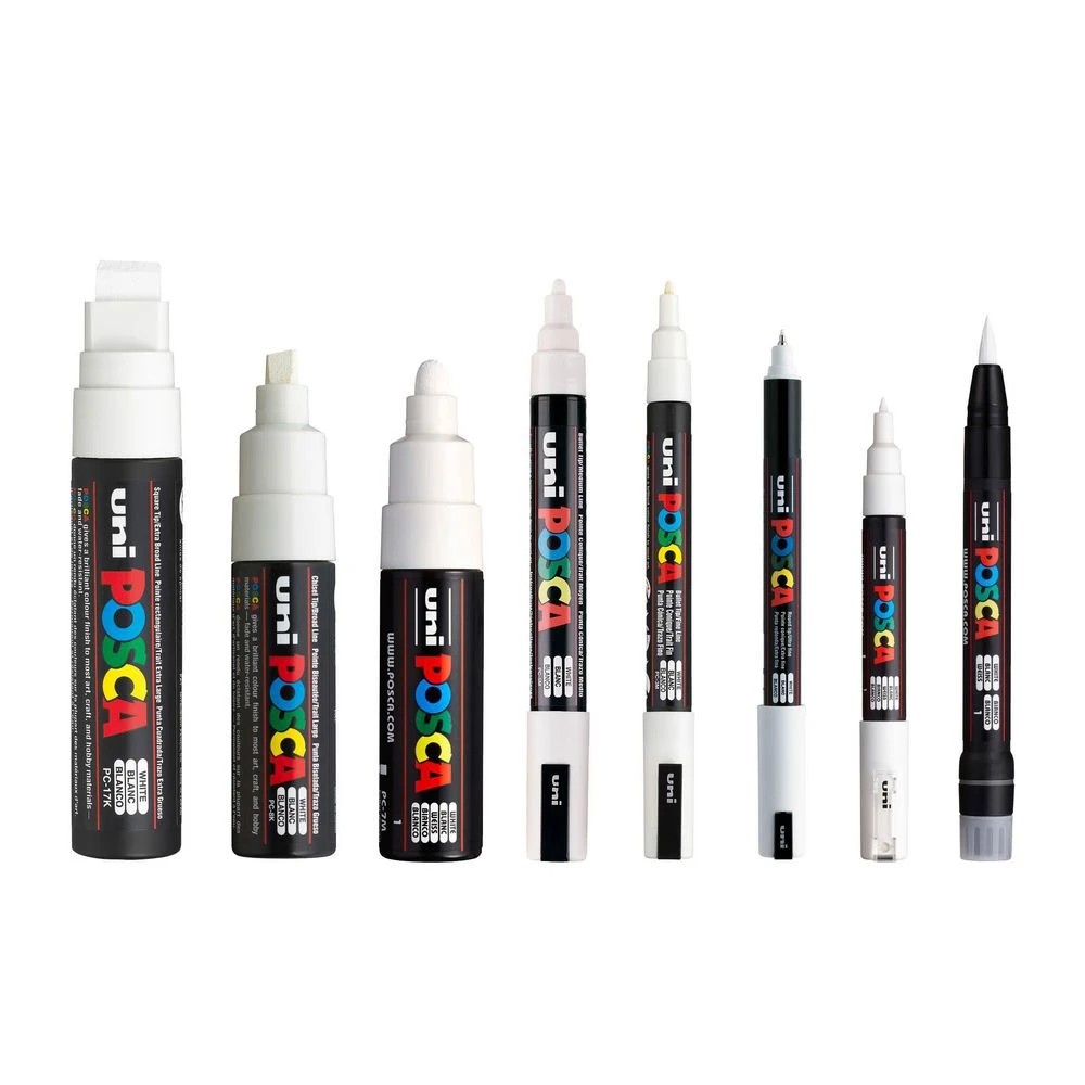 3 POSCA Paint Markers Assorted Tip Sizes White 8 Pack, 3 of 4
