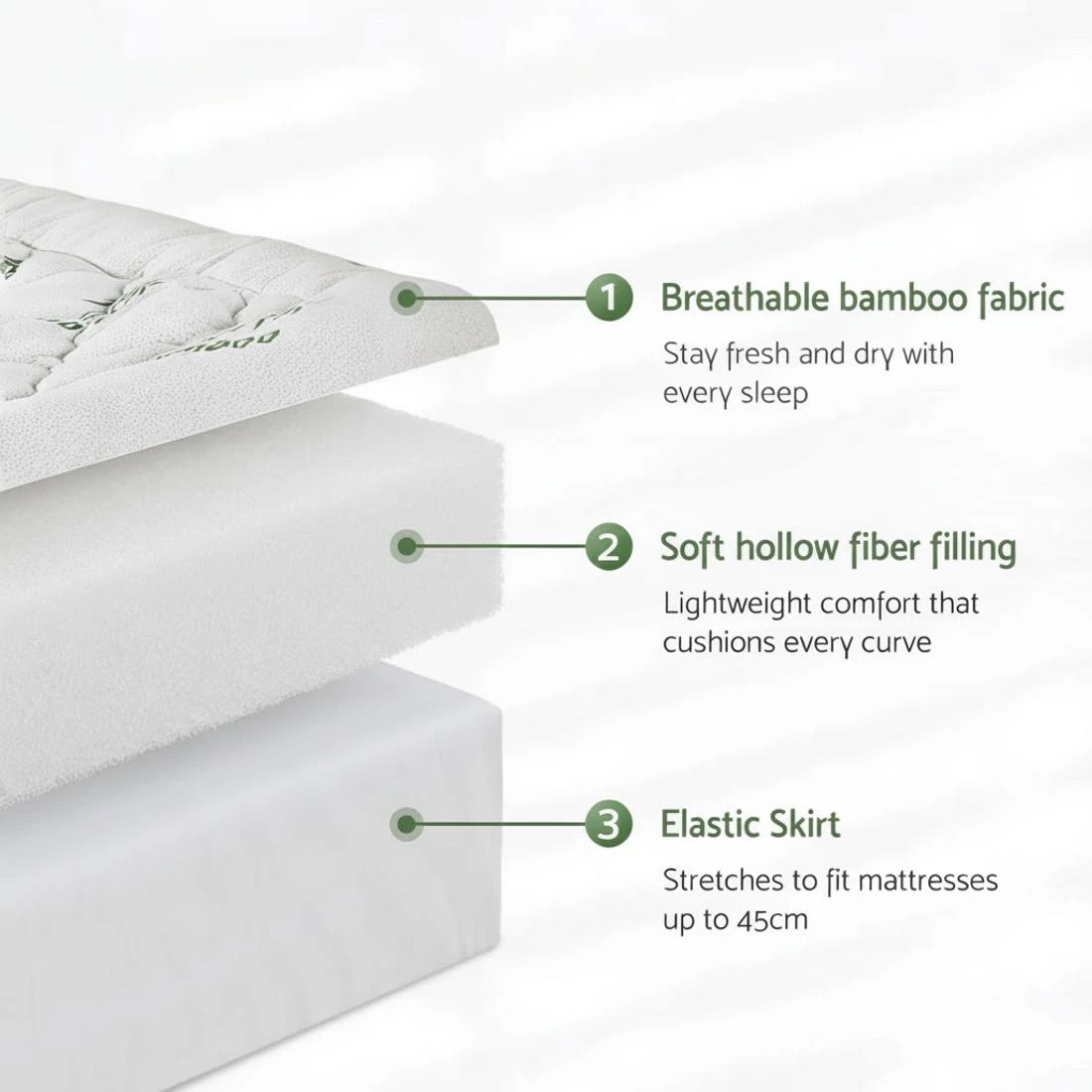 5 Giselle Mattress Topper 5cm Pillowtop toppers Bamboo King - White, 5 of 9
