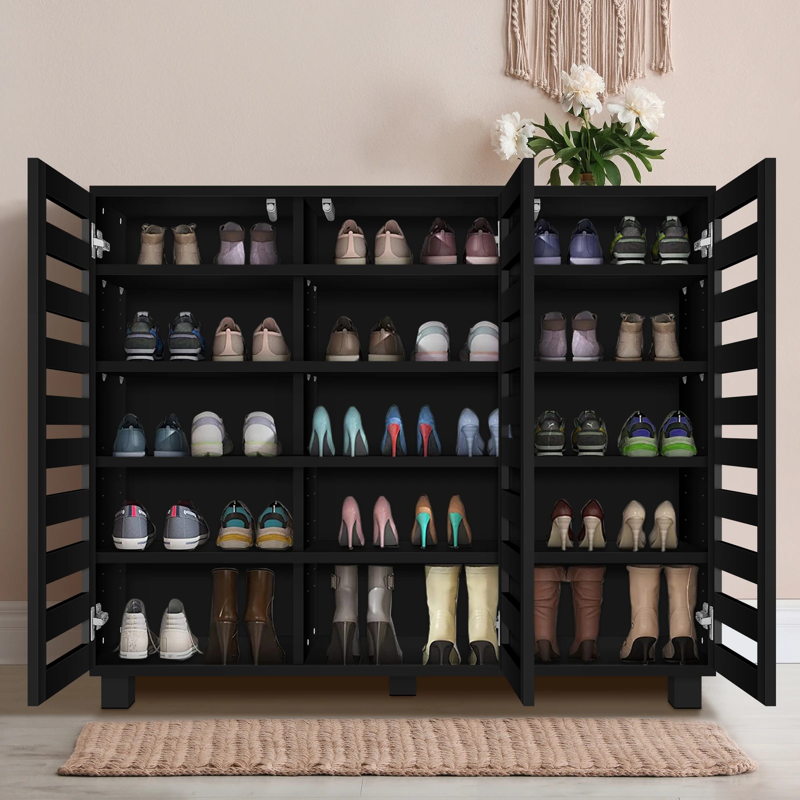 4 Alfordson Shoe Cabinet 30 pairs Storage Rack - Black, 4 of 10