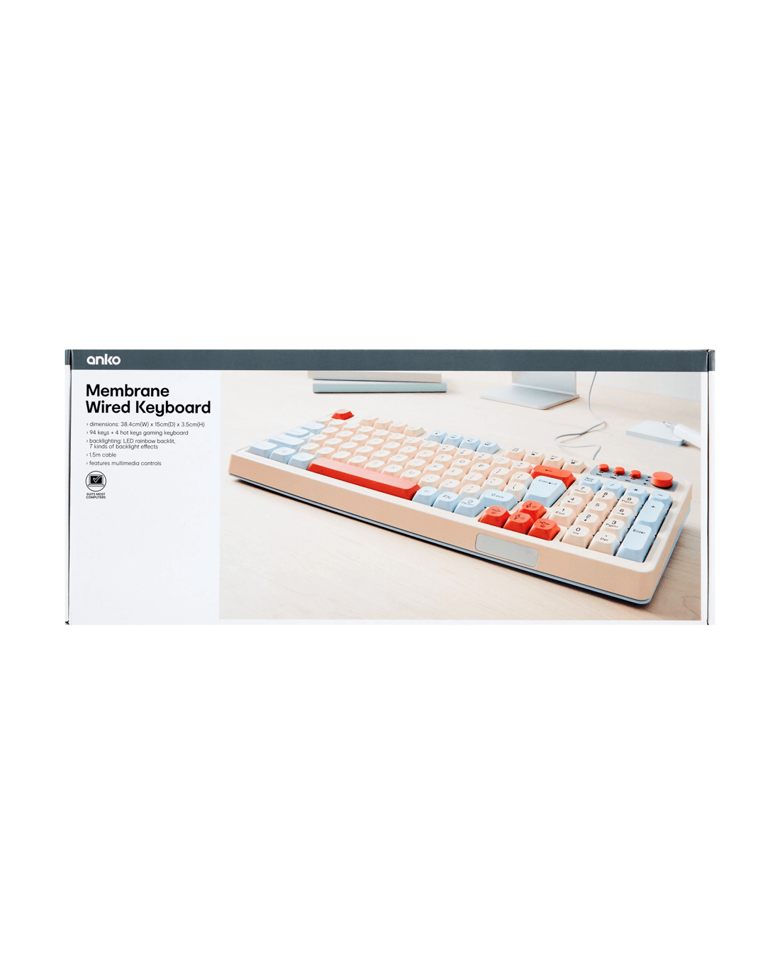 8 Membrane Wired Keyboard - Beige, Blue and Orange, 8 of 8