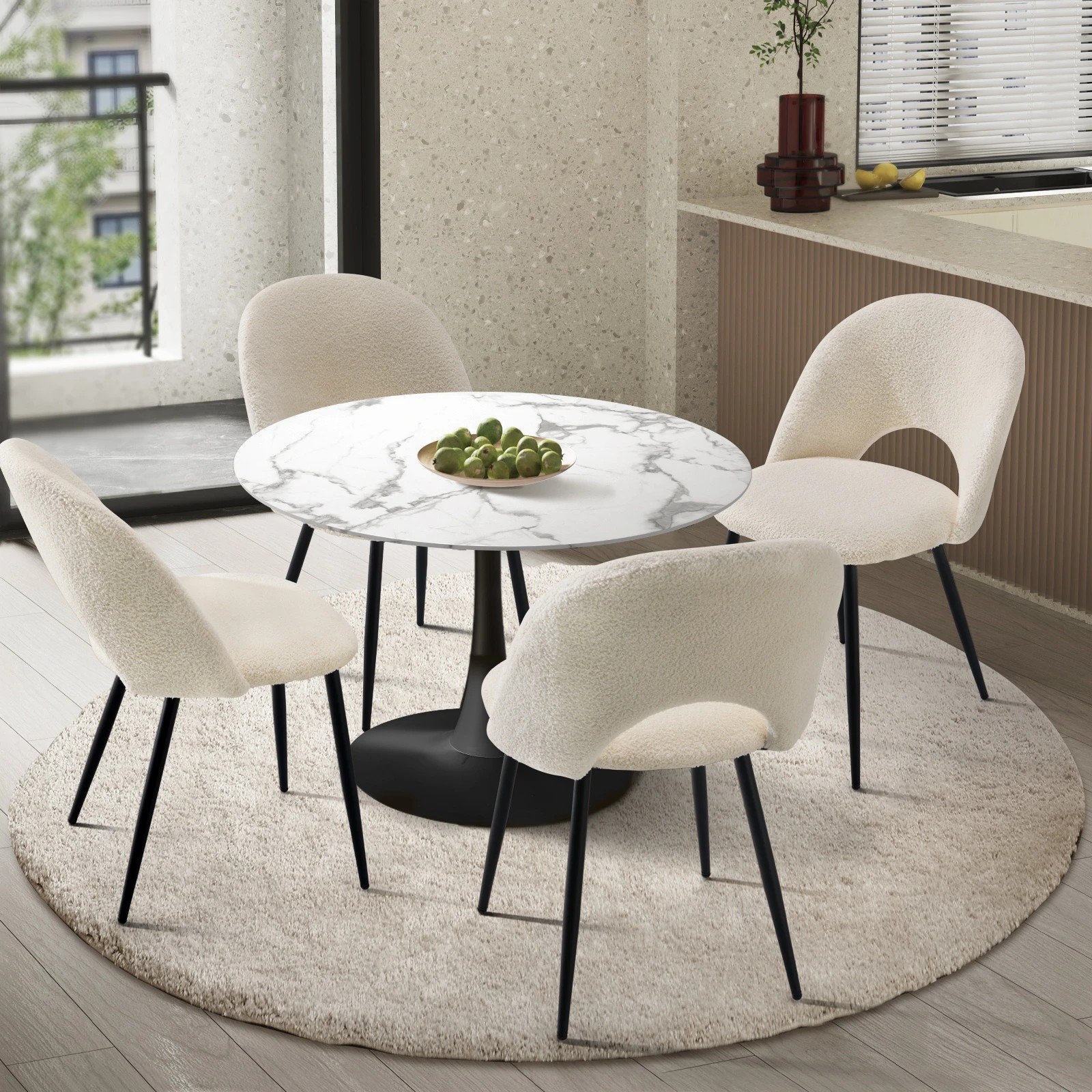 2 Oikiture 90cm Round Dining Table With 4pcs Dining Chairs Sherpa
 - Multi, 2 of 10