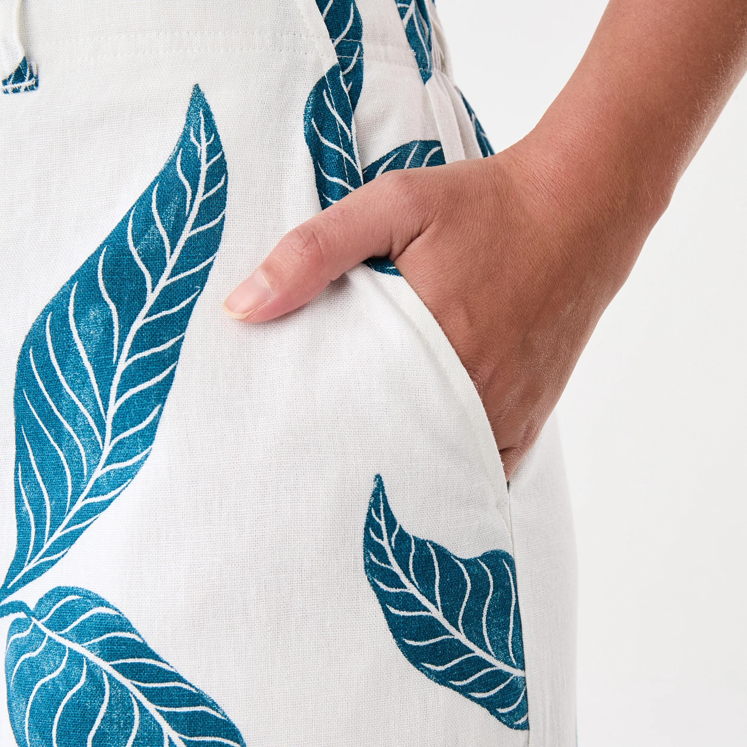 5 Printed Linen Blend Pants Teal Leaf, 5 of 5