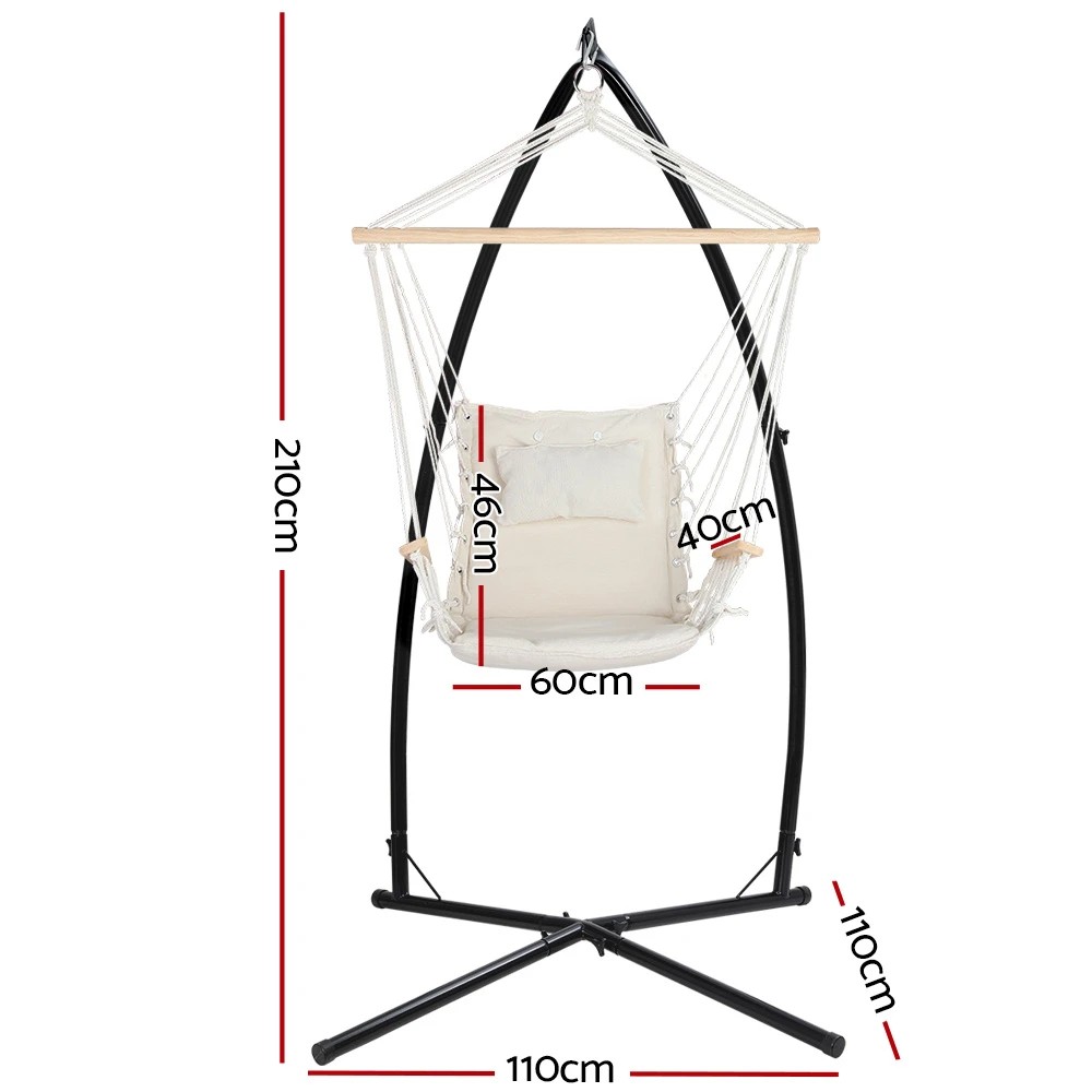 2 Gardeon Hammock Chair with Steel Stand Armrest Outdoor Hanging Cream - Multi, 2 of 6
