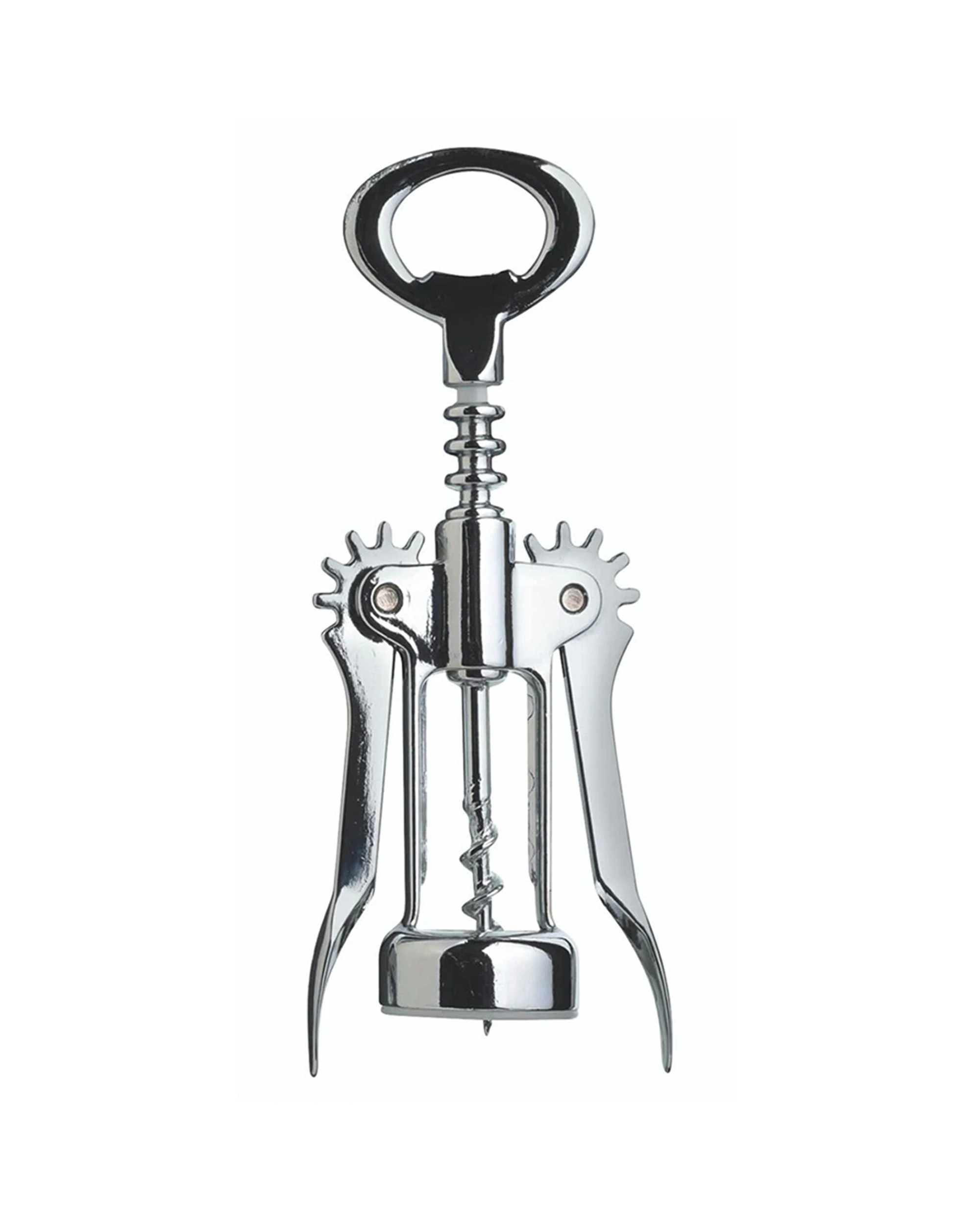 1 BarCraft Double Handled Metal Wing Corkscrew Finish Bottle Opener - Silver, 1 of 5
