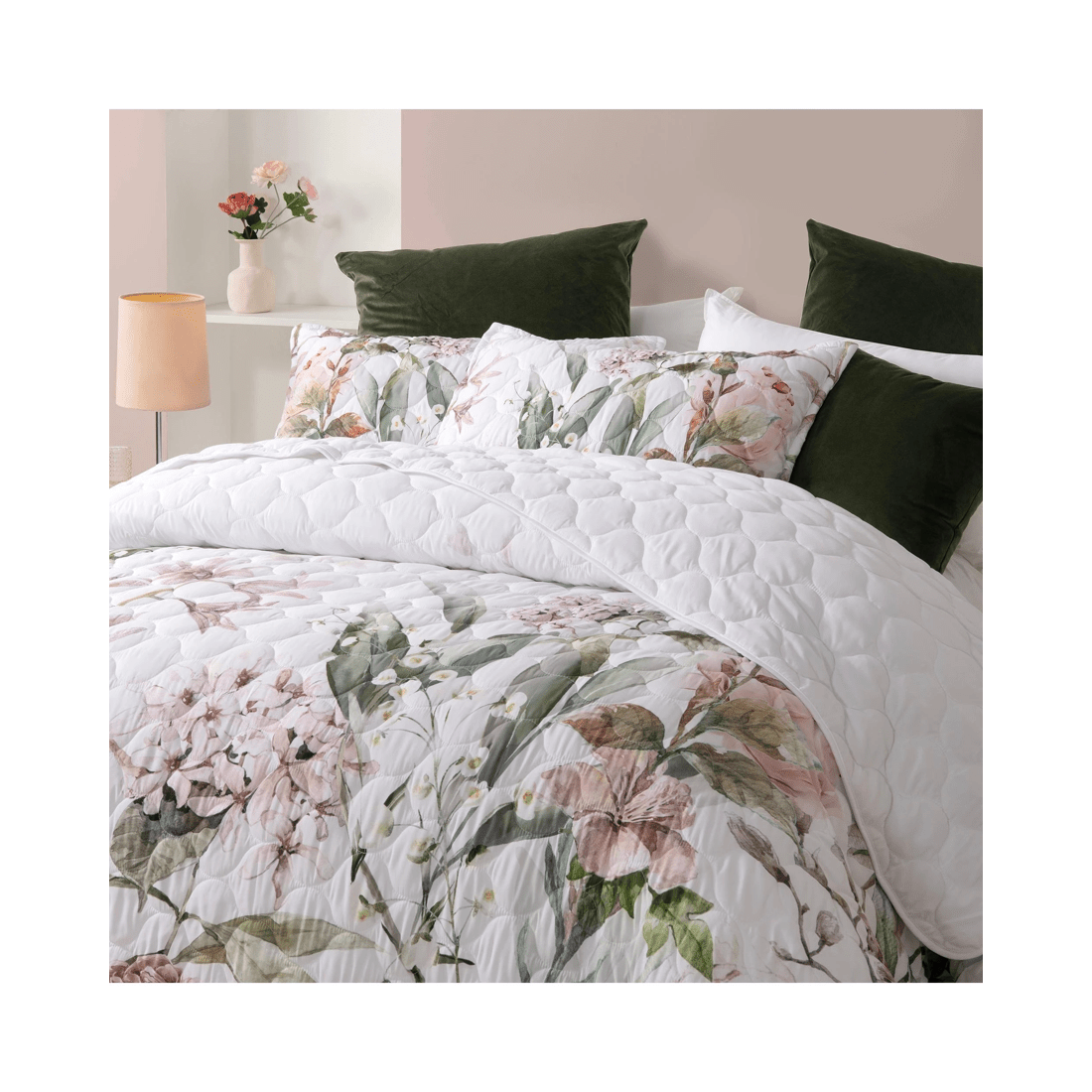 3 Bianca Bedding LORNA Quilted Floral Bedspread Set (King), Cuffed White Edge, Includes Pillowcases - Blue, 3 of 5