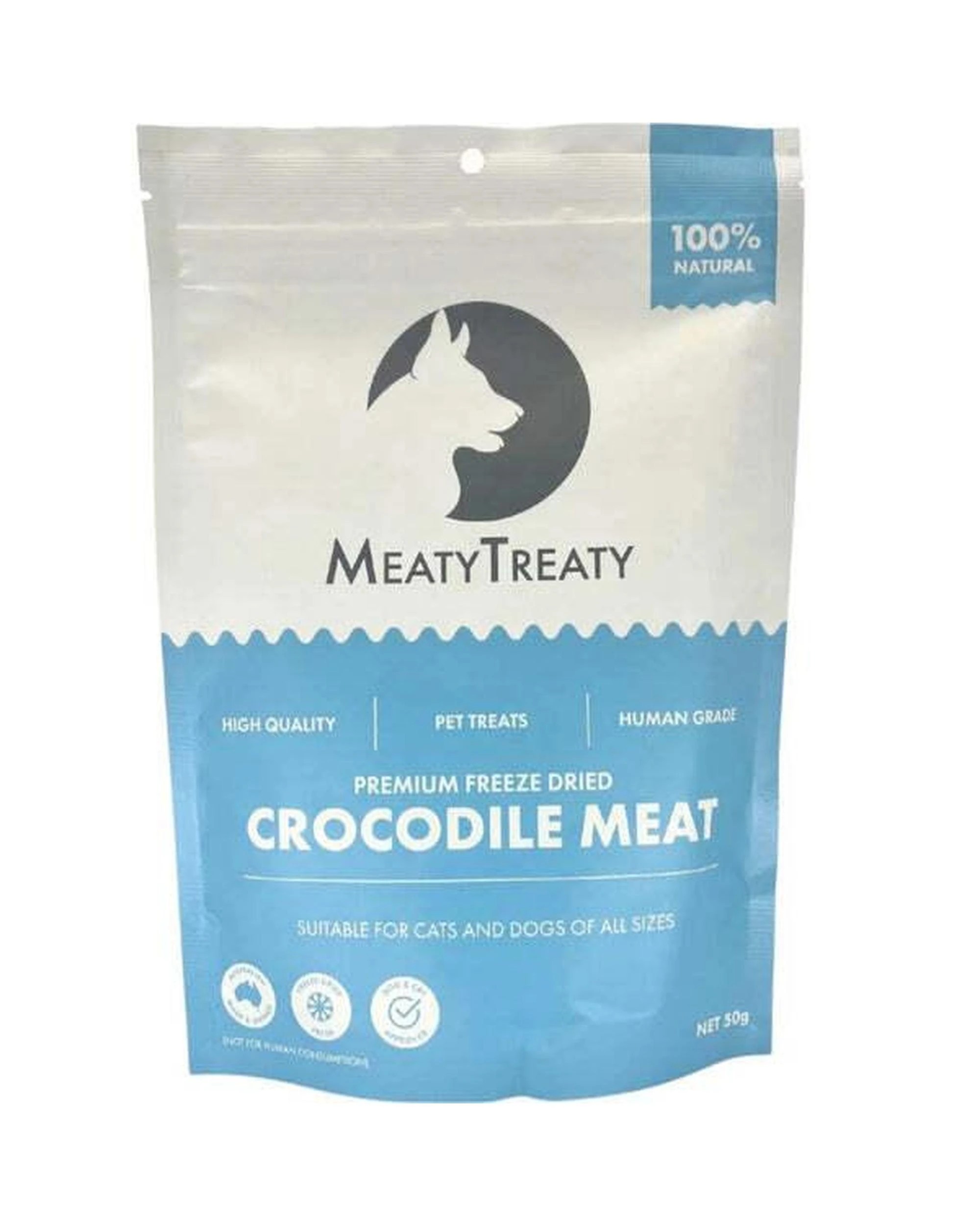 1 Meaty Treaty Premium Freeze Dried Cats & Dogs Treat Crocodile Meat 50g, 1 of 3