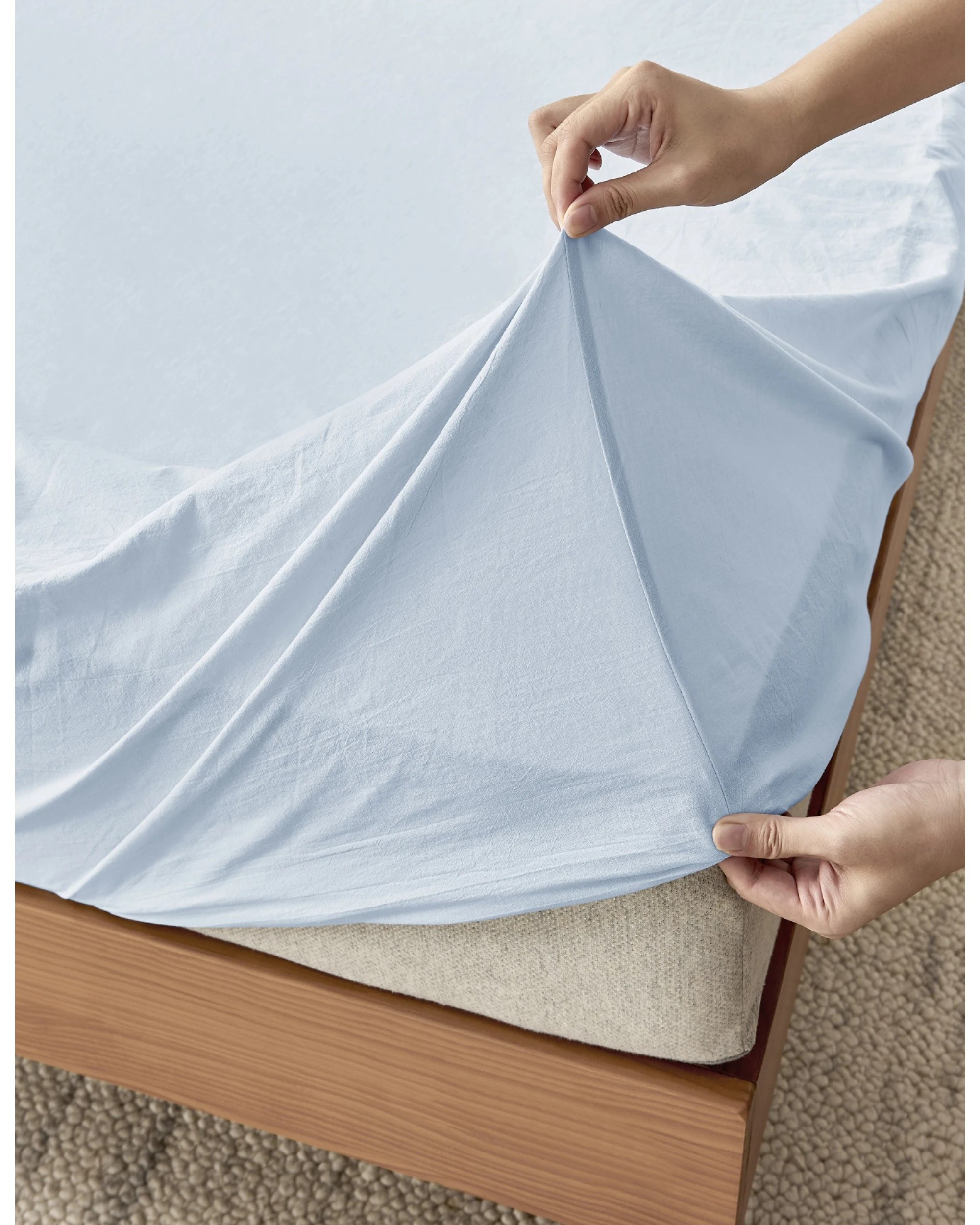 3 Dreamaker Bonnie Washed Cotton Fitted Sheet Set - King Single Bed - Sky, 3 of 6