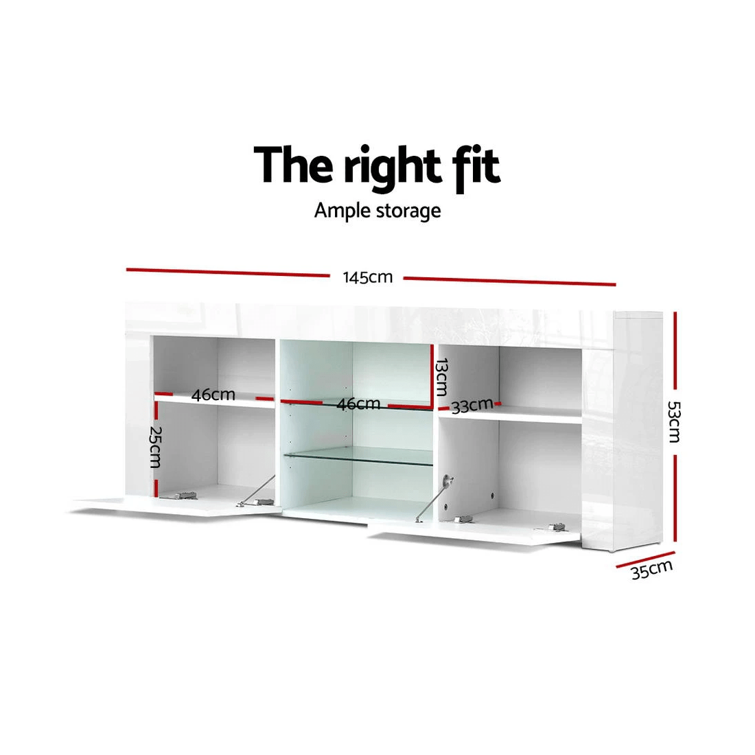 3 Artiss Entertainment Unit TV Cabinet LED 145cm Angus - White, 3 of 9