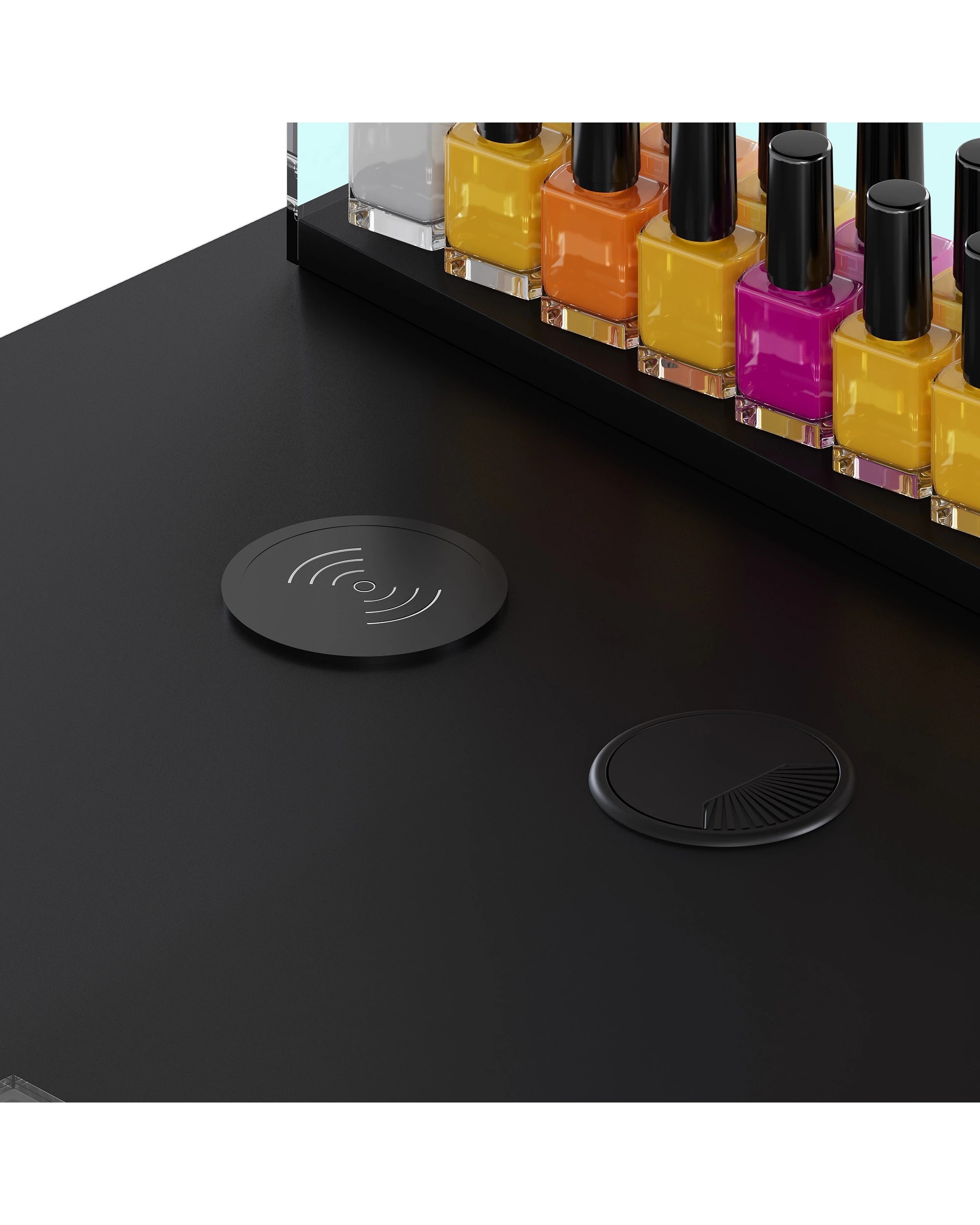 7 Advwin Vanity Nail Desk Manicure Table w/Glass Top Drawer Dust Collector Wireless Charging LED Light - Black, 7 of 10