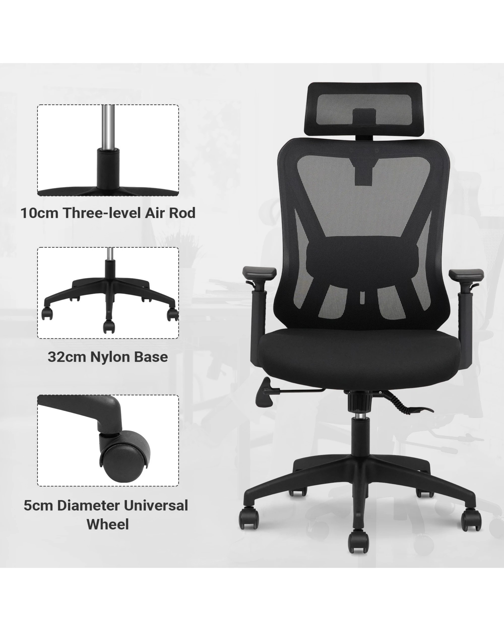 7 Advwin Ergonomic Office Chair Mesh High Back Desk Chair Black, 7 of 9
