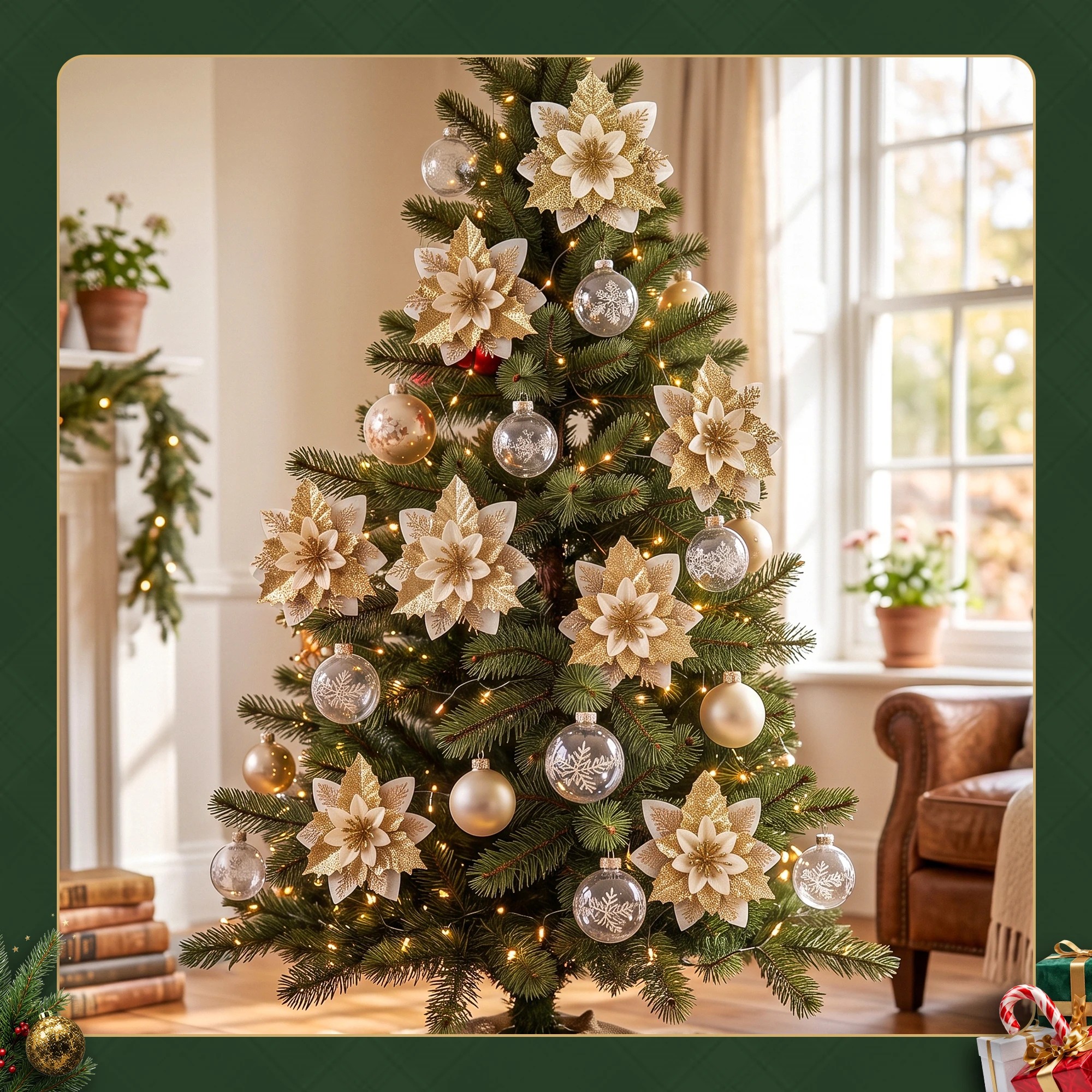 5 Jingle Jollys 10Pcs Christmas Tree Flower Set Xmas Garland Wreath Poinsettia Decorations - Gold, 5 of 9