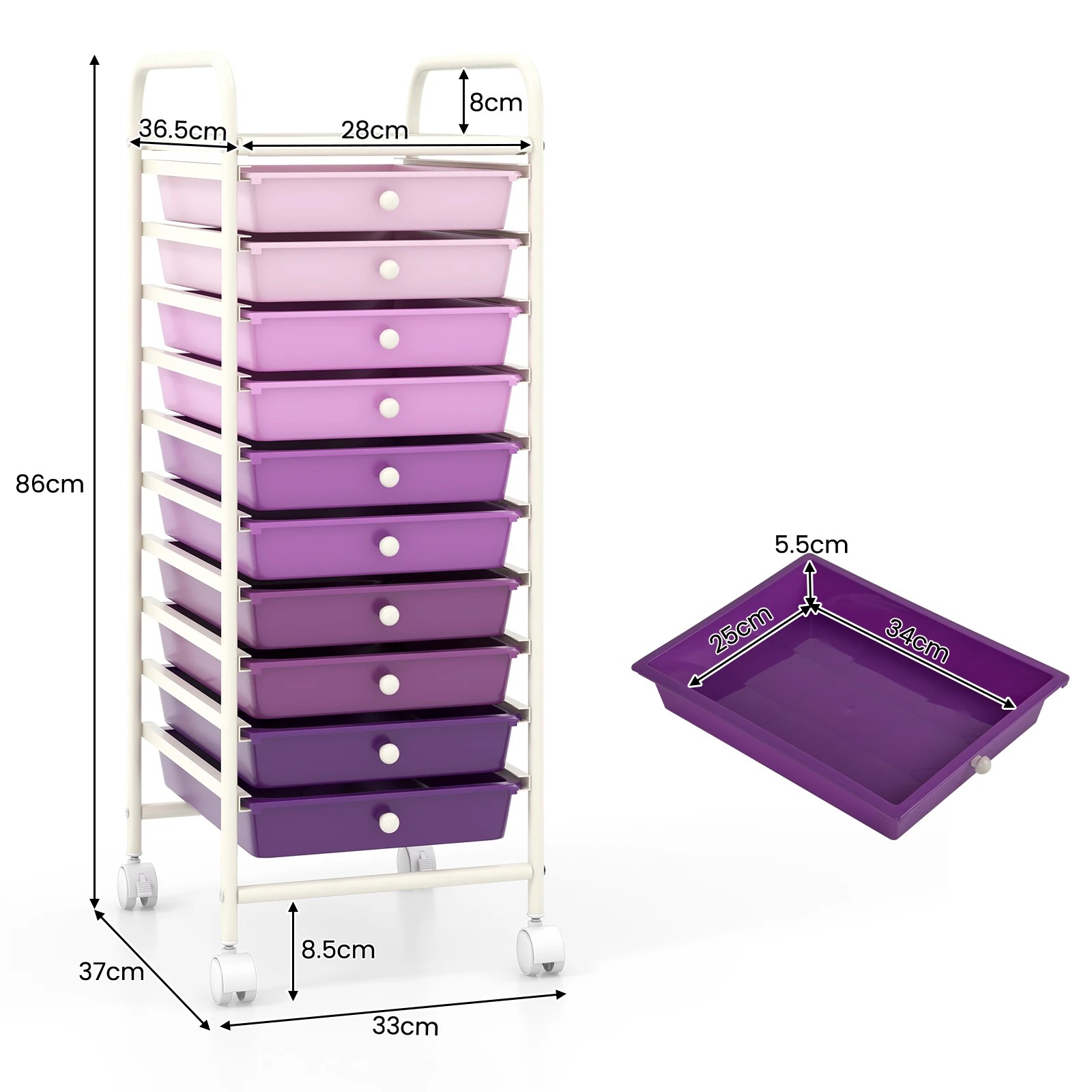 2 Costway 10 Drawers Rolling Storage Cart Mobile Utility Trolley - Purple, 2 of 5