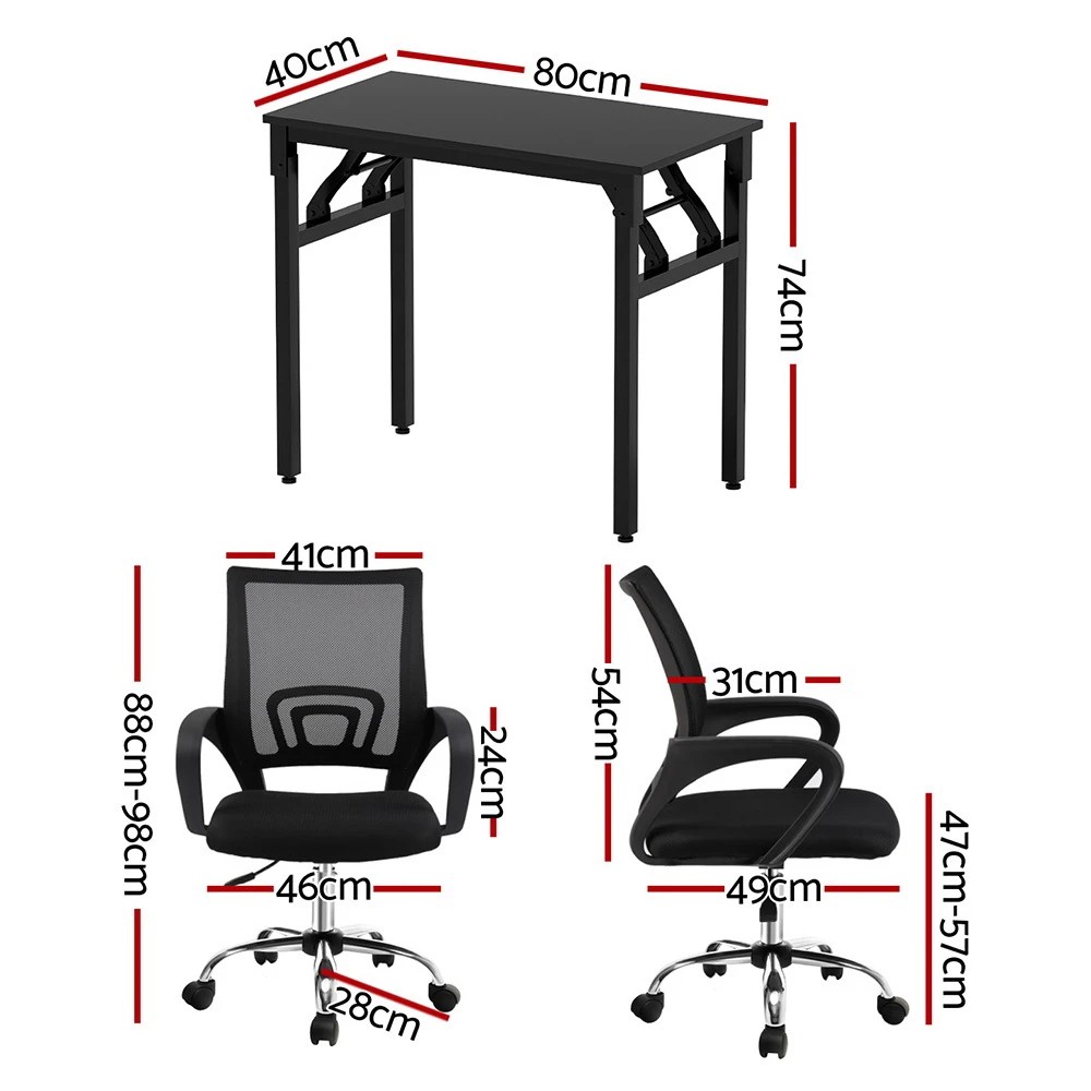 2 Artiss Computer Desk Mesh Office Chair Set Foldable Home Study Table - Black, 2 of 6