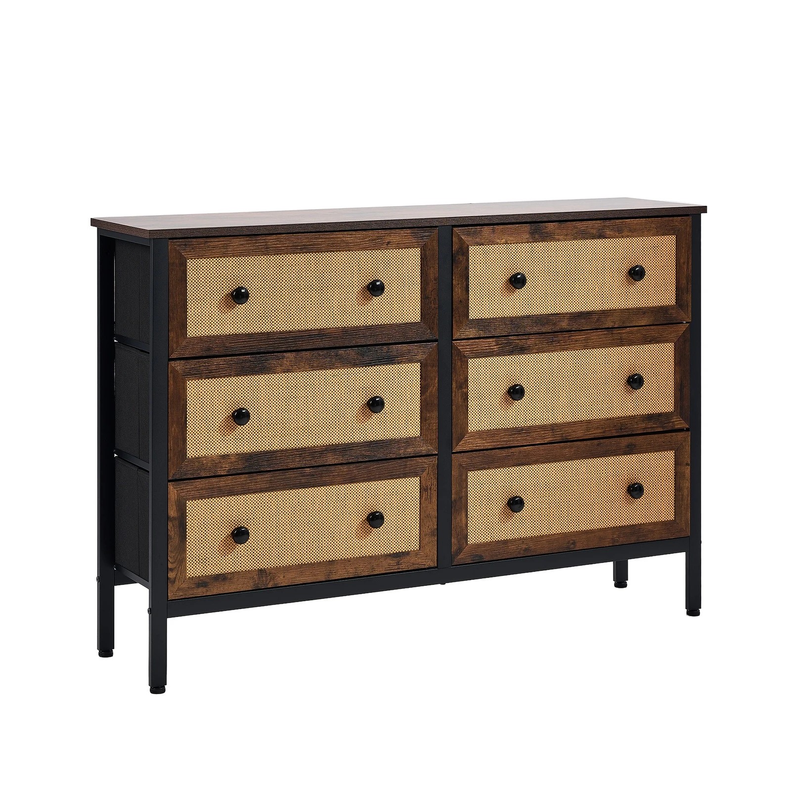 5 Oikiture 6 Chest of Drawers Storage Cabinet Rattan Fabric Dresser Tallboy - Multi, 5 of 6