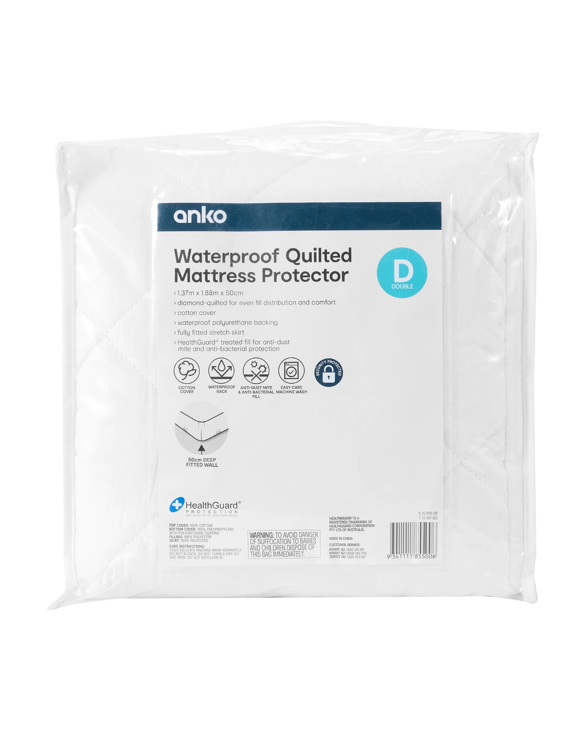 4 Waterproof Quilted Mattress Protector - Double Bed, White, 4 of 4