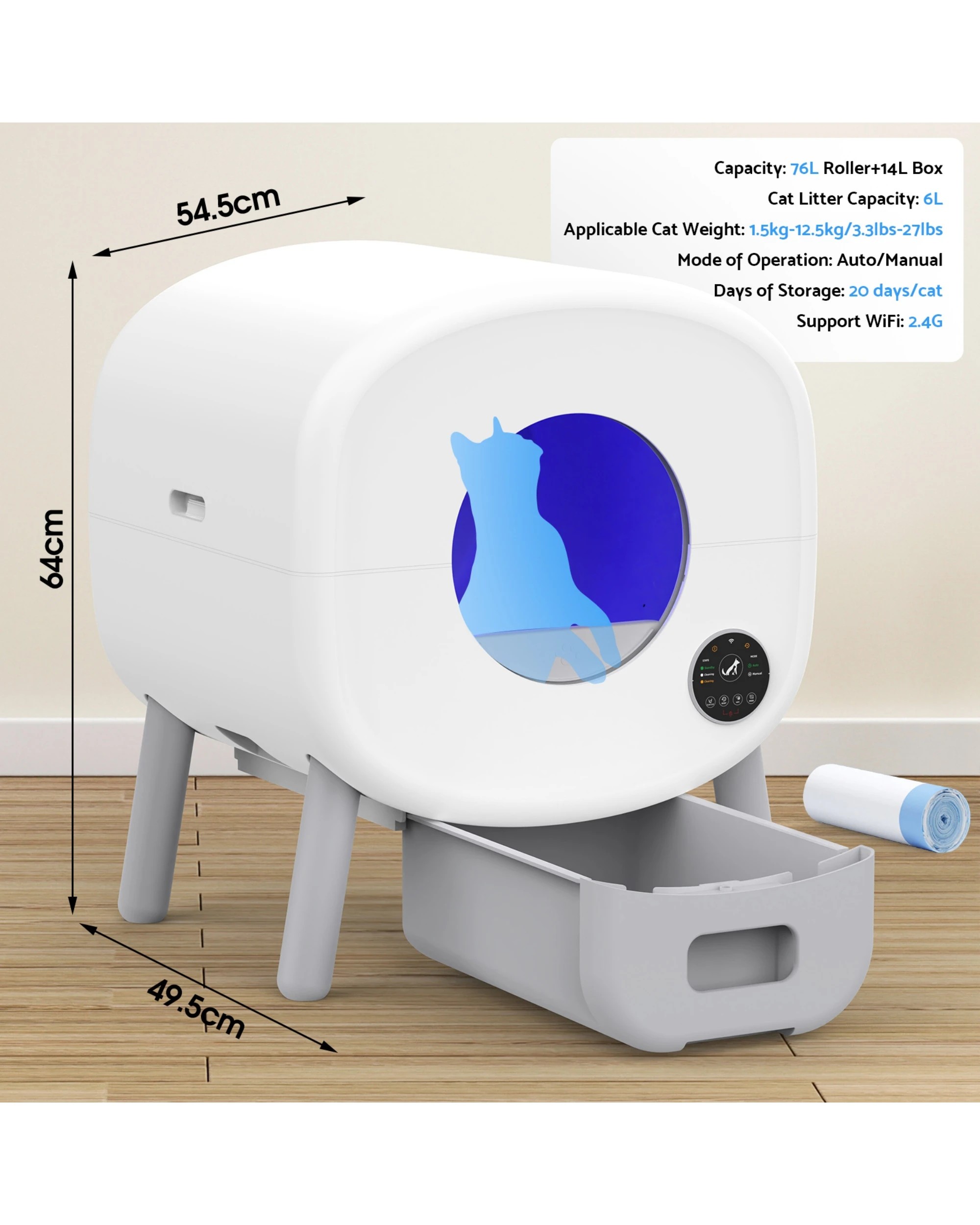 6 Advwiwn 90l Smart Self Cleaning Cat Litter Box, 6 of 7