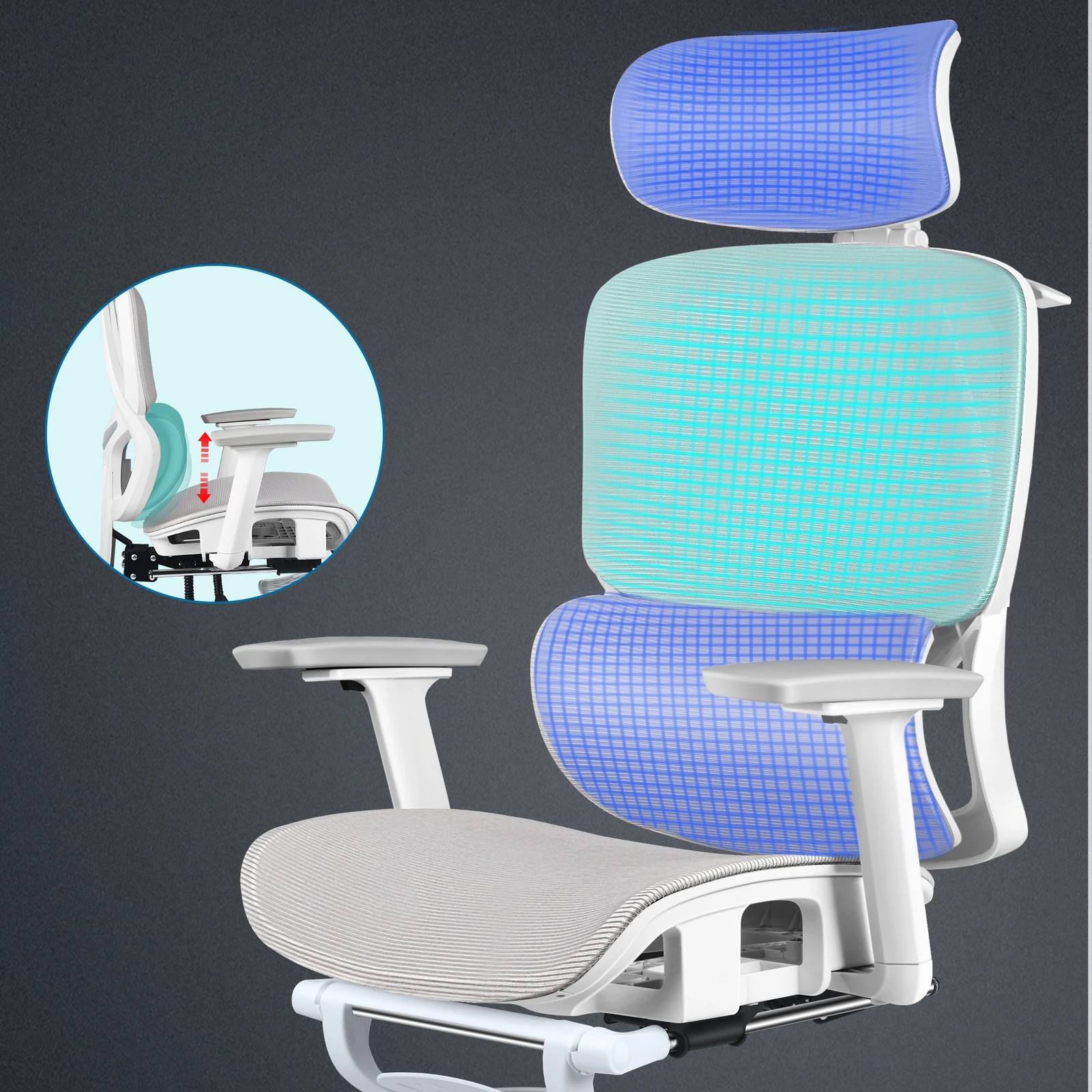 3 Alfordson Ergonomic Office Chair Mesh Seat Desk Computer Gaming - White Grey, 3 of 9