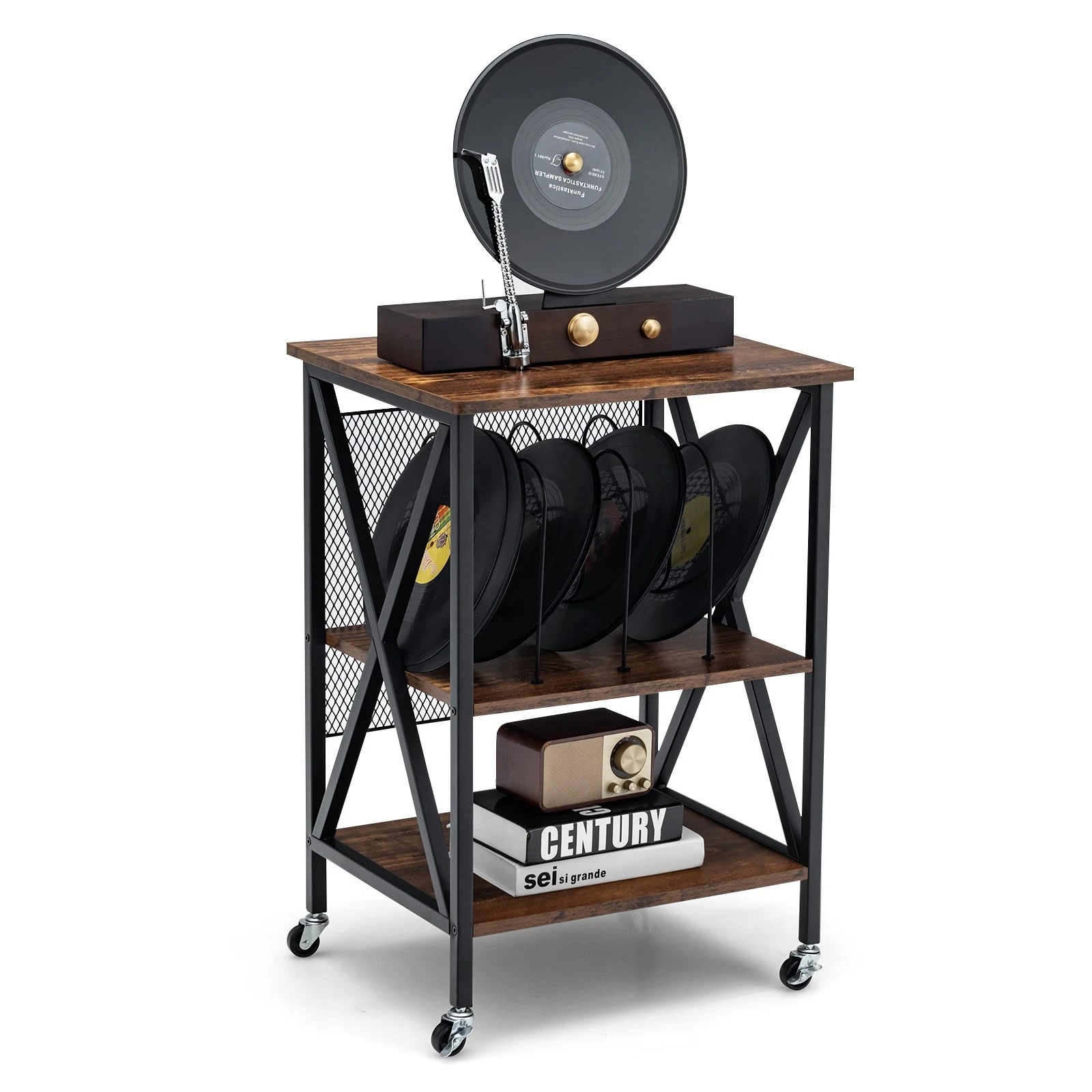 9 Costway Rolling Record Player Stand 3-Tier Side End Table, 9 of 10