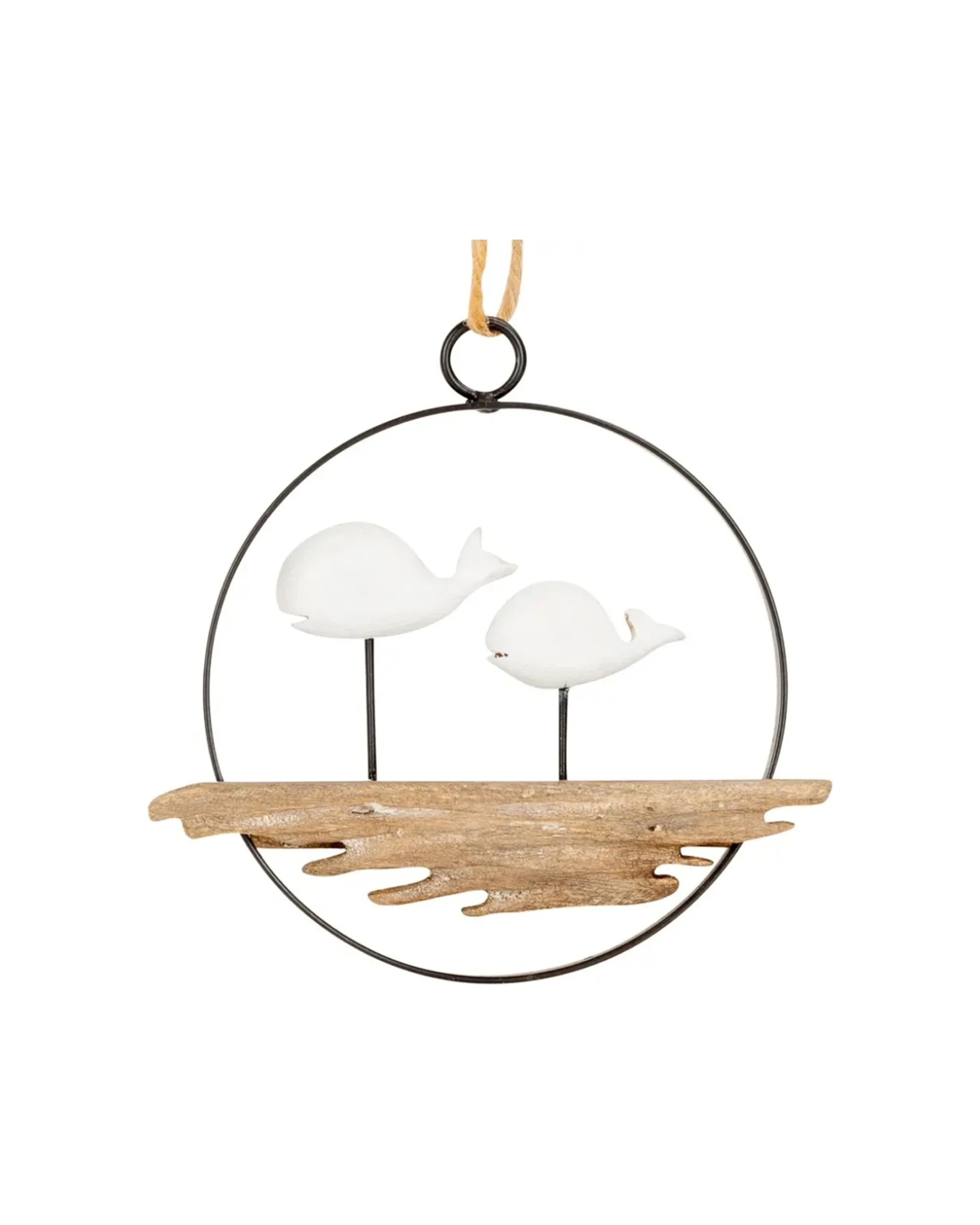 1 Alfresco 12cm Timber Ring Wall Mount Hanging Home Decor Whale Bird - Natural, 1 of 5