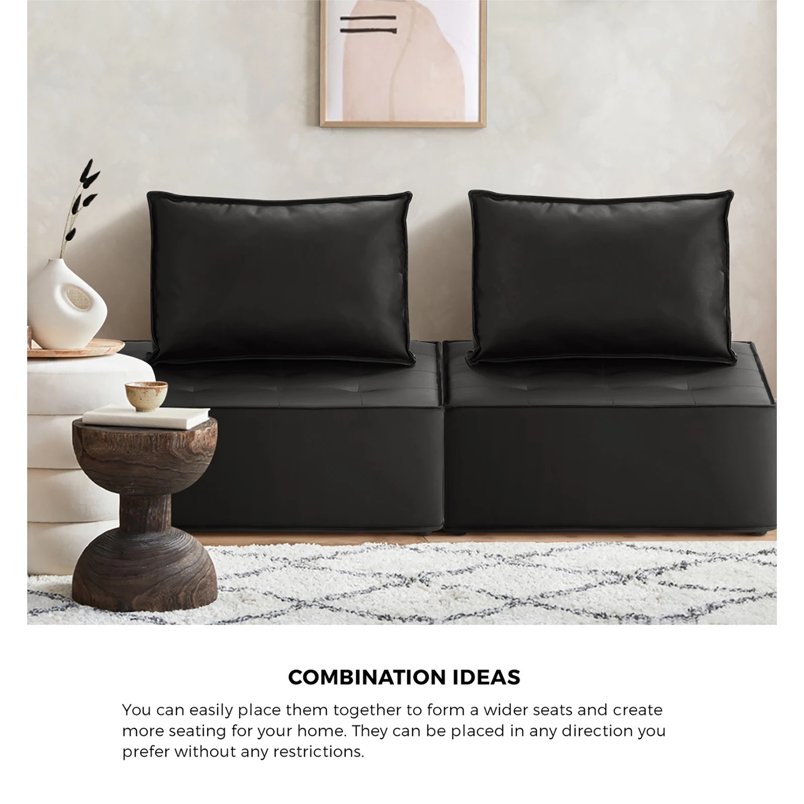 3 Oikiture 1pc Modular Sofa Lounge Chair Armless Tofu Back Pu Leather
 - Black, 3 of 10