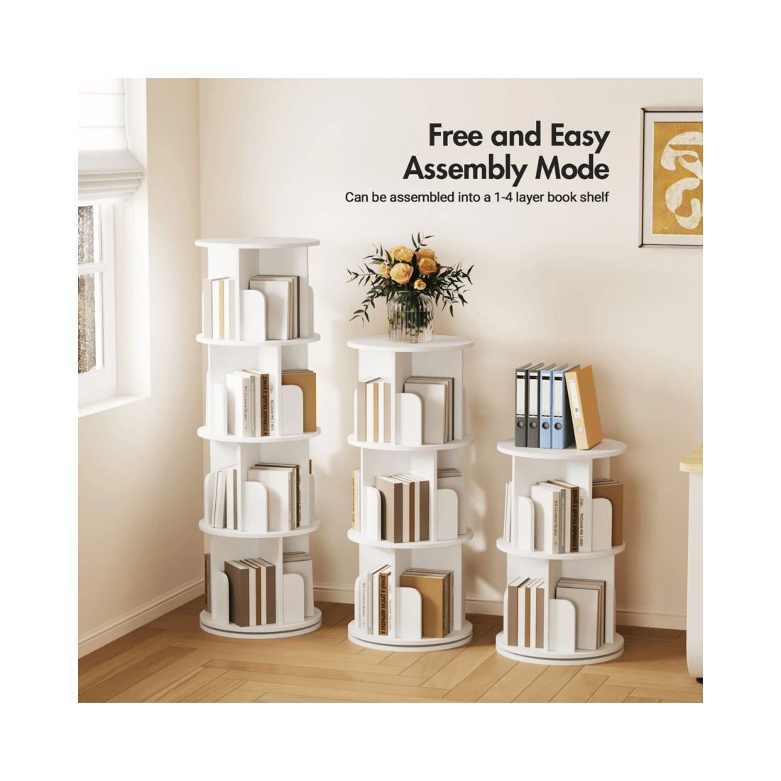 5 Advwin 4 Tiers Bookshelf Rotating Corner Bookcase Cabinet Revolving Display Stand Rack White, 5 of 8