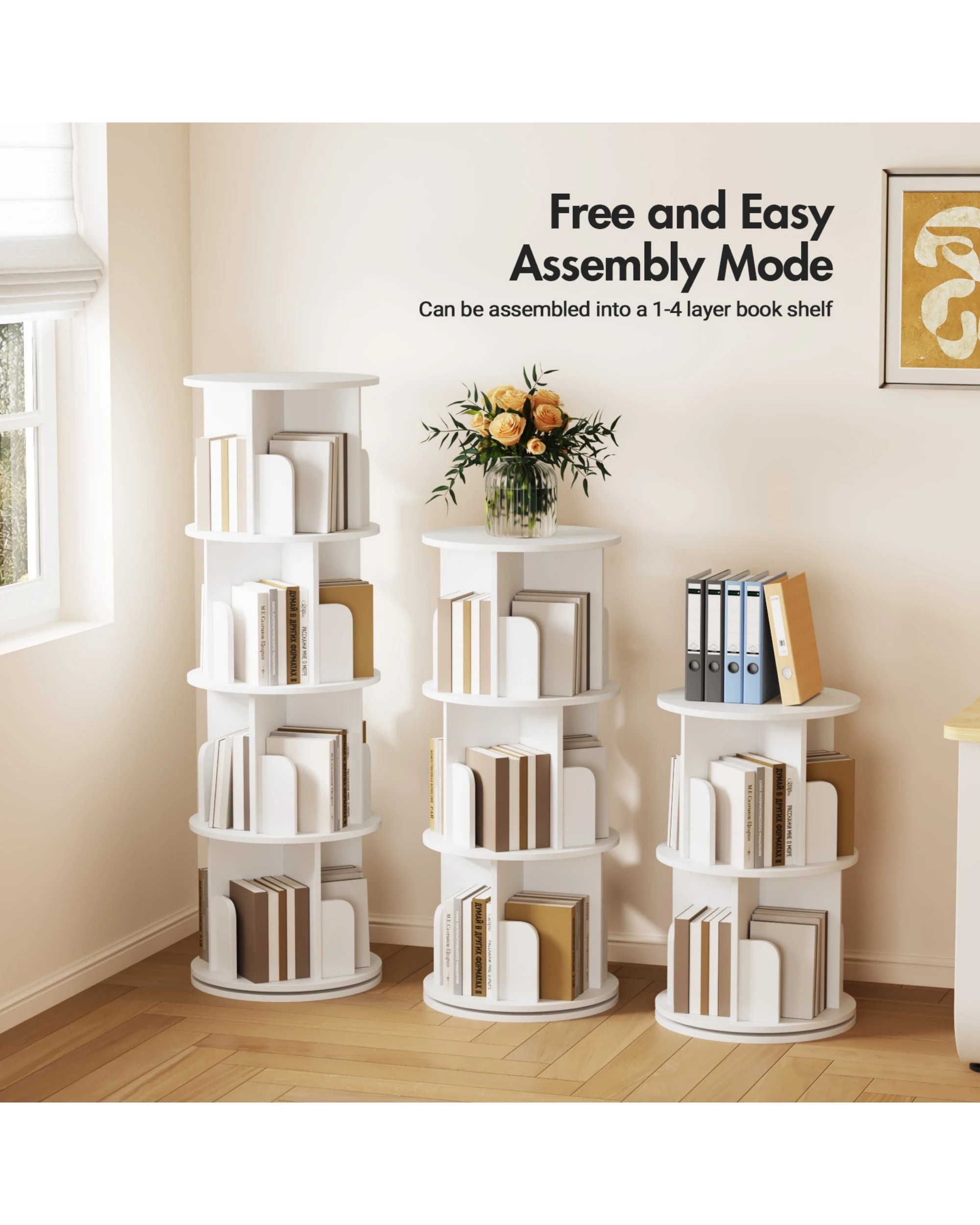 5 Advwin 4 Tiers Bookshelf Rotating Corner Bookcase Cabinet Revolving Display Stand Rack White, 5 of 8