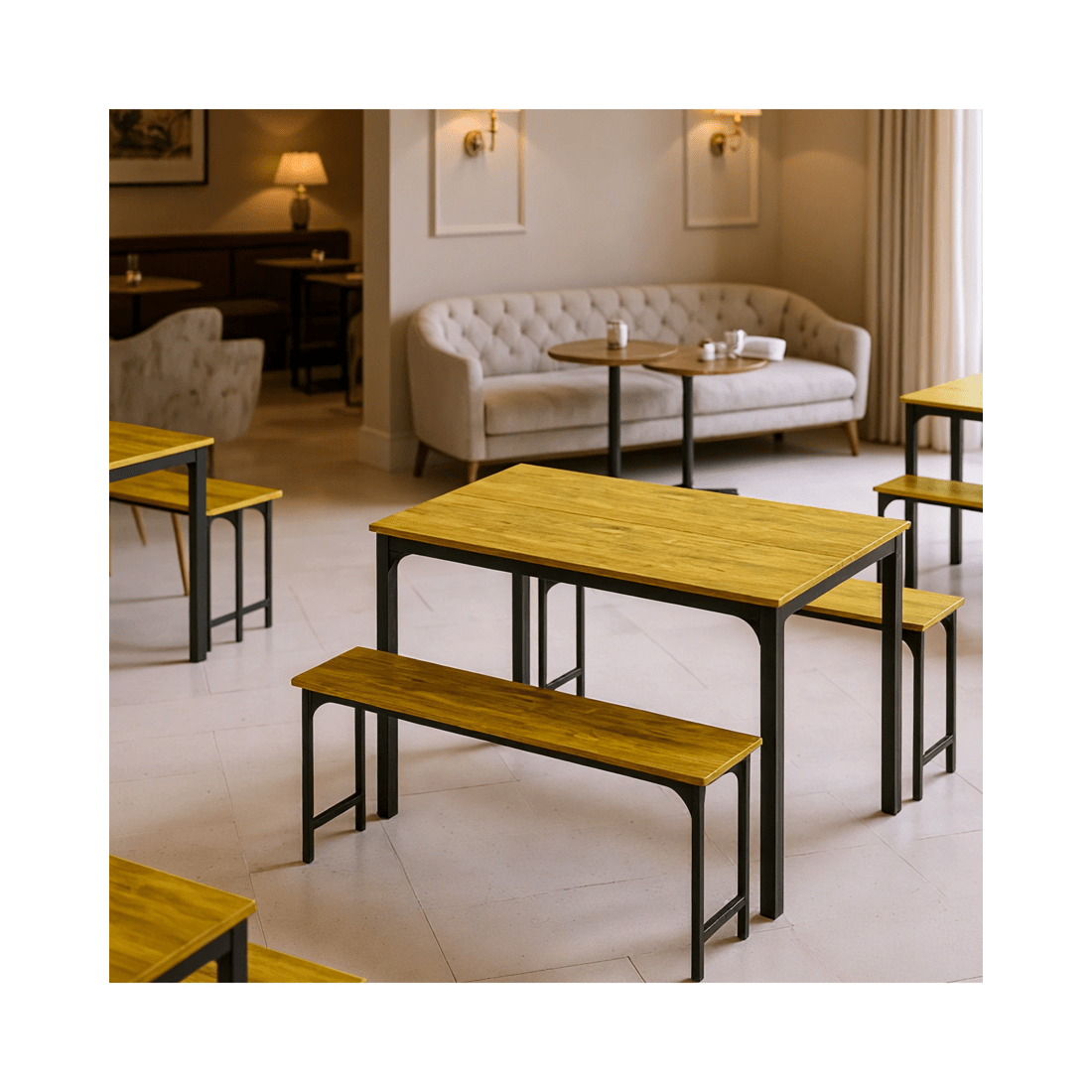 3 Advwin 3 Pcs Dining Table Chair Set Kitchen Table W/2 Bench Dinner Table Walnut, 3 of 6