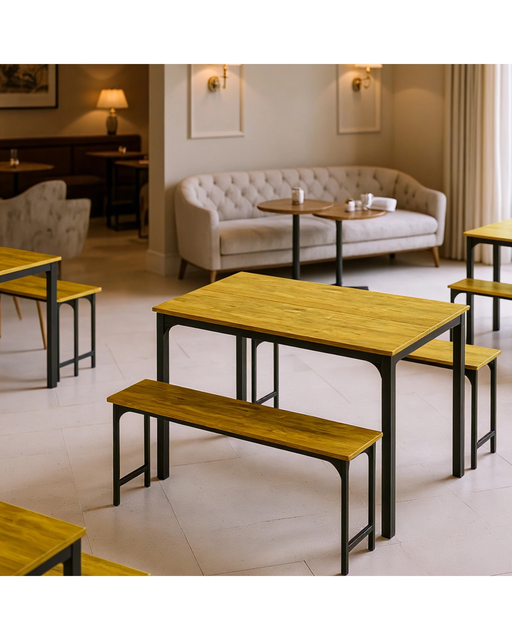 4 Advwin 3 Pcs Dining Table Chair Set Kitchen Table W/2 Bench Dinner Table Walnut, 4 of 7