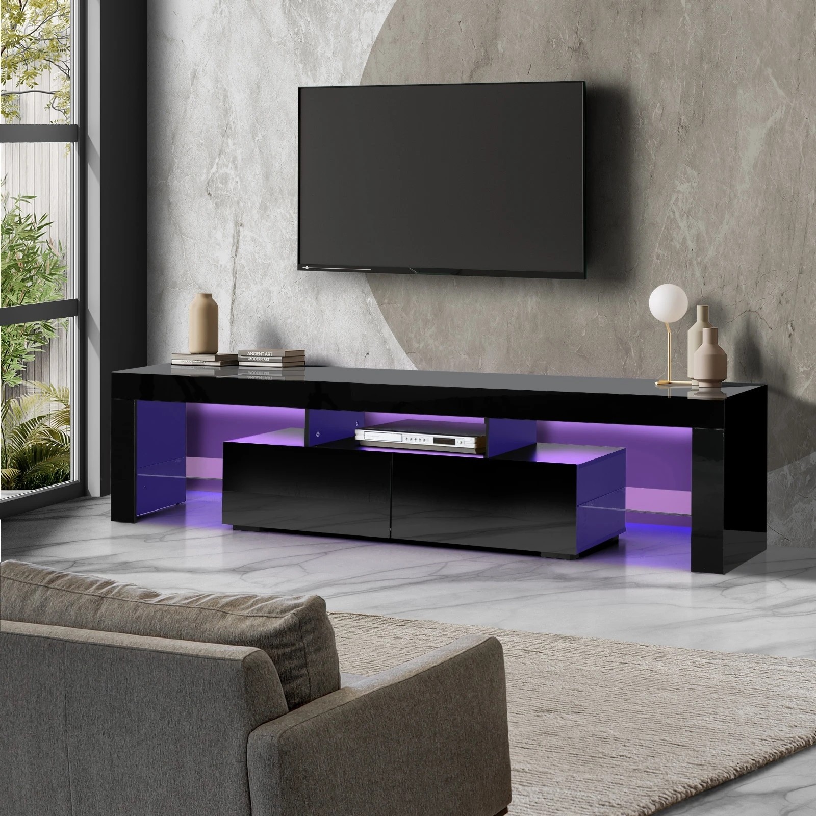 2 Oikiture Entertainment Unit Tv Cabinet Led Rgb Gloss 180cm
 - Black, 2 of 10