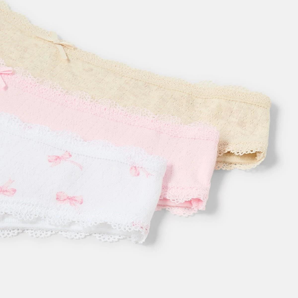 3 3 Pack Pointelle G-String Briefs Pink Bows, 3 of 9