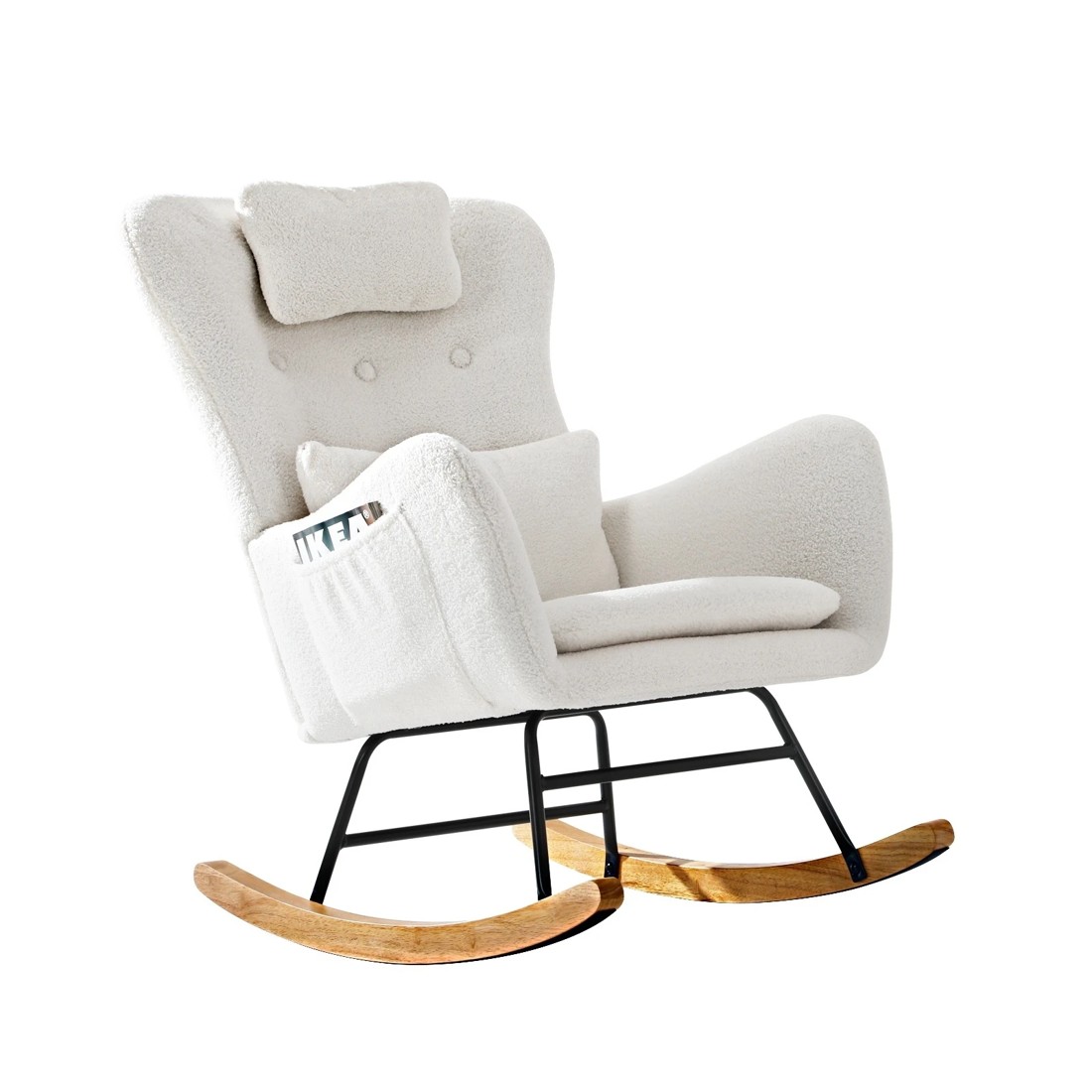 1 Oikiture Rocking Chair Nursing Armchair Sherpa Accent Chairs With 2 Pillow
 - White, 1 of 10