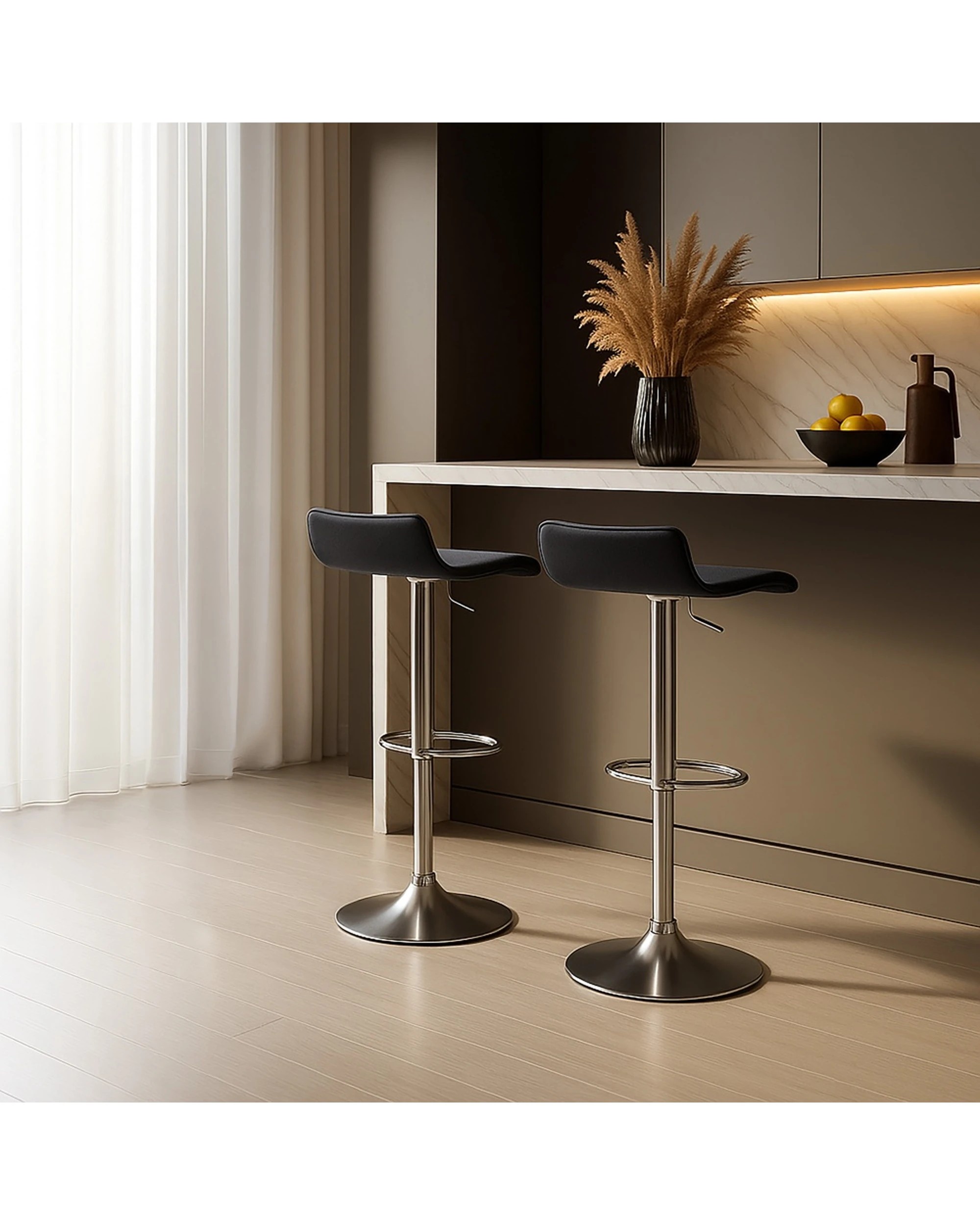 6 Urban Style 2pc Craig Bar Stool Set Gas Lift Chair Furniture Chrome - Black, 6 of 9