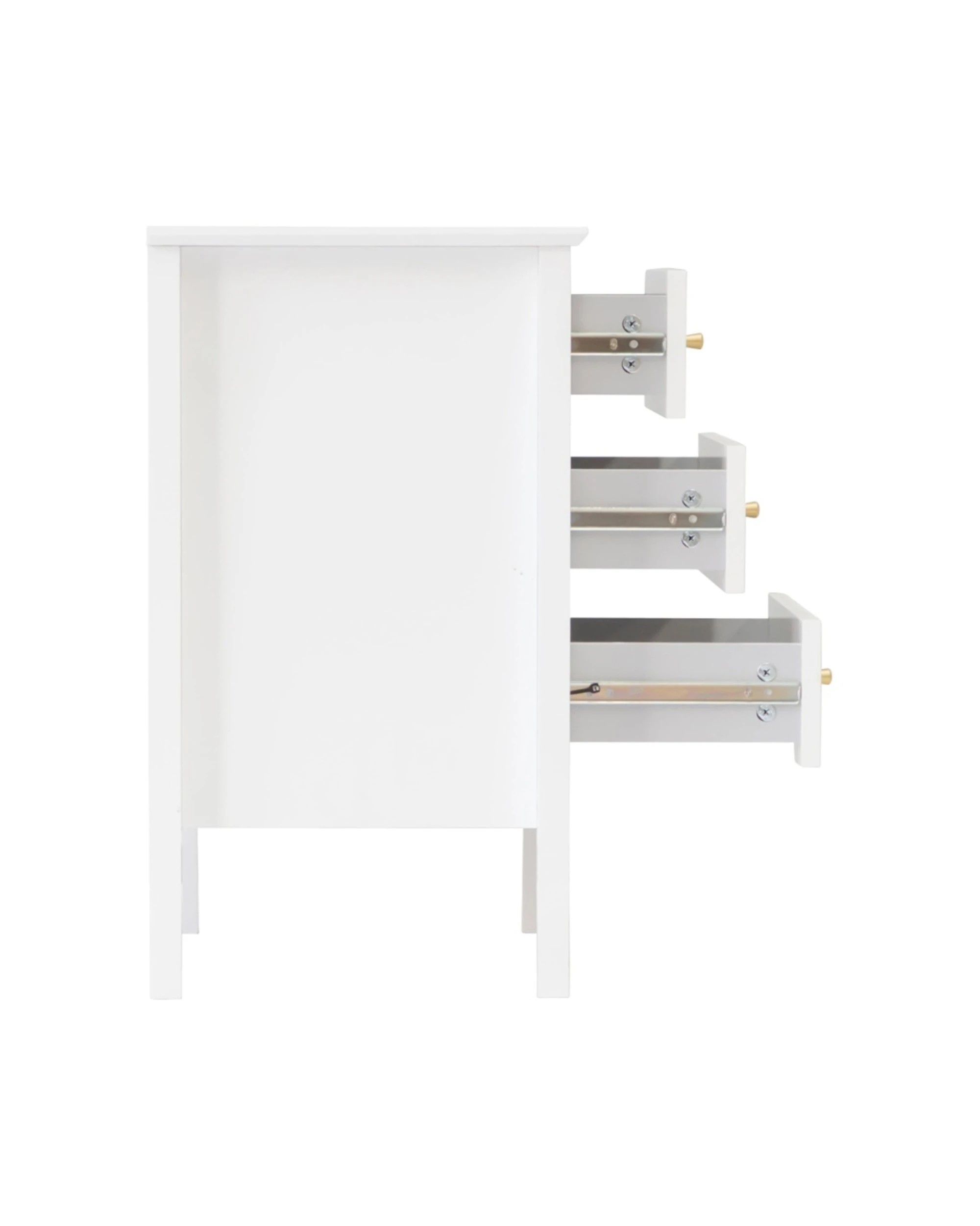 4 Alpine Bay Zara Fluted 3 Drawer Side Table With Shelf Storage Classic Style 48x35x61.5cm - White, 4 of 9