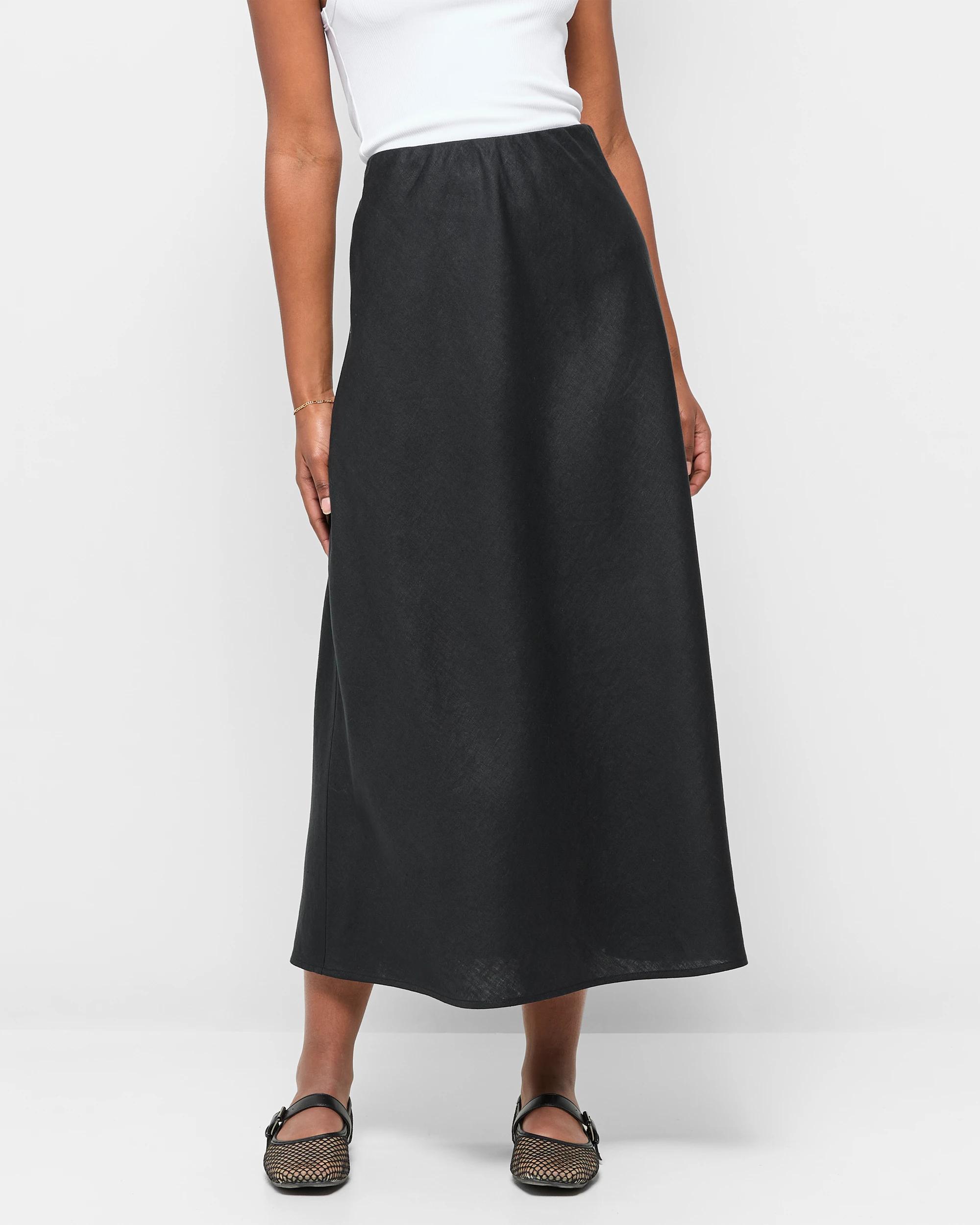 2 Target Petites European Linen Bias Maxi Skirt BLACK, 2 of 5
