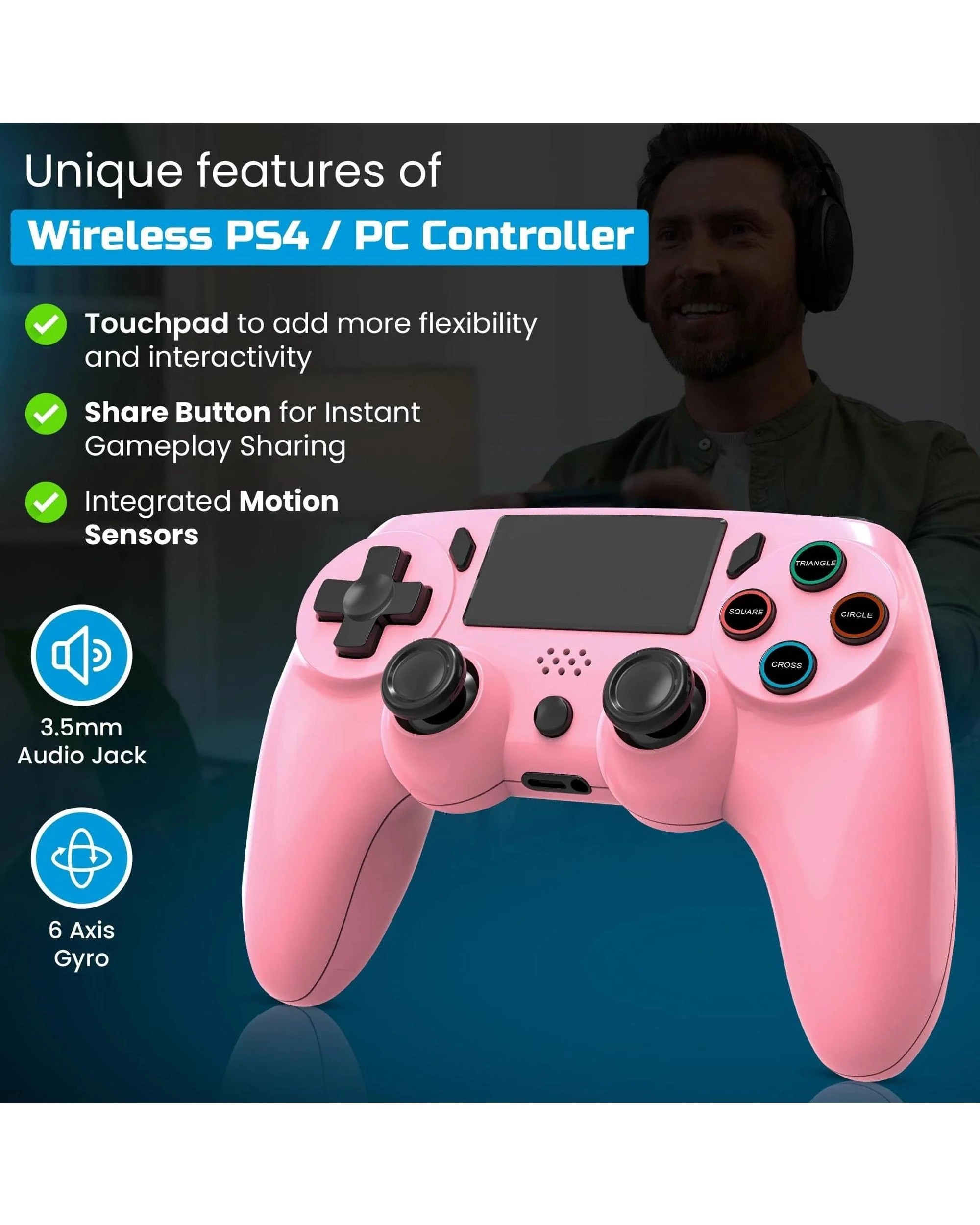 4 Playmax Wireless Controller for PS4 and PC - Pink, 4 of 6