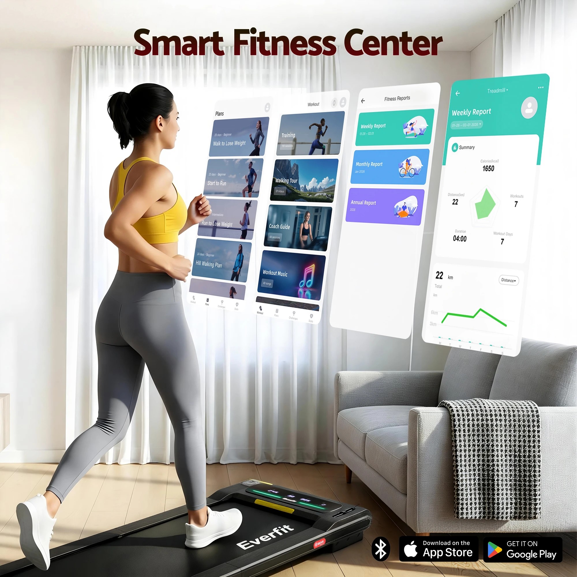 5 Everfit Walking Pad Treadmill 2 in 1 Foldable Under Desk With 38cm Belt With APP - Multi, 5 of 8
