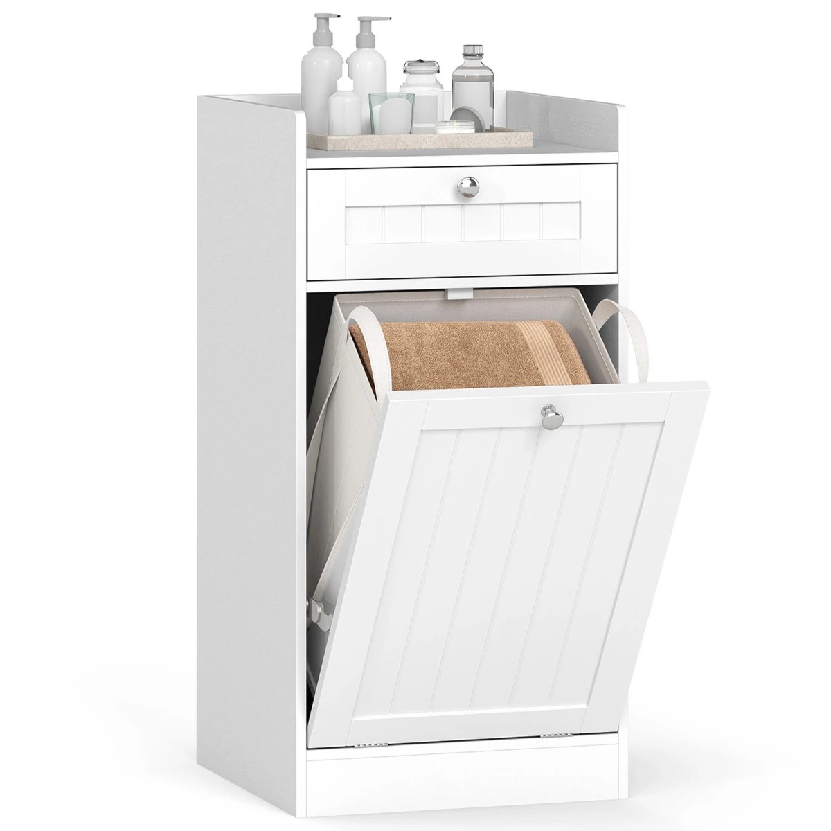 5 Costway Bathroom Storage Cabinet w/Tilt-Out Laundry Hamper Toilet Organizer, 5 of 6
