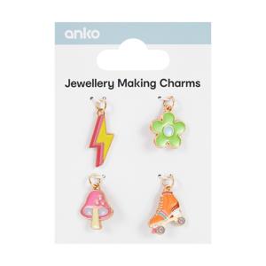 4 Piece Jewellery Making Charm - Retro