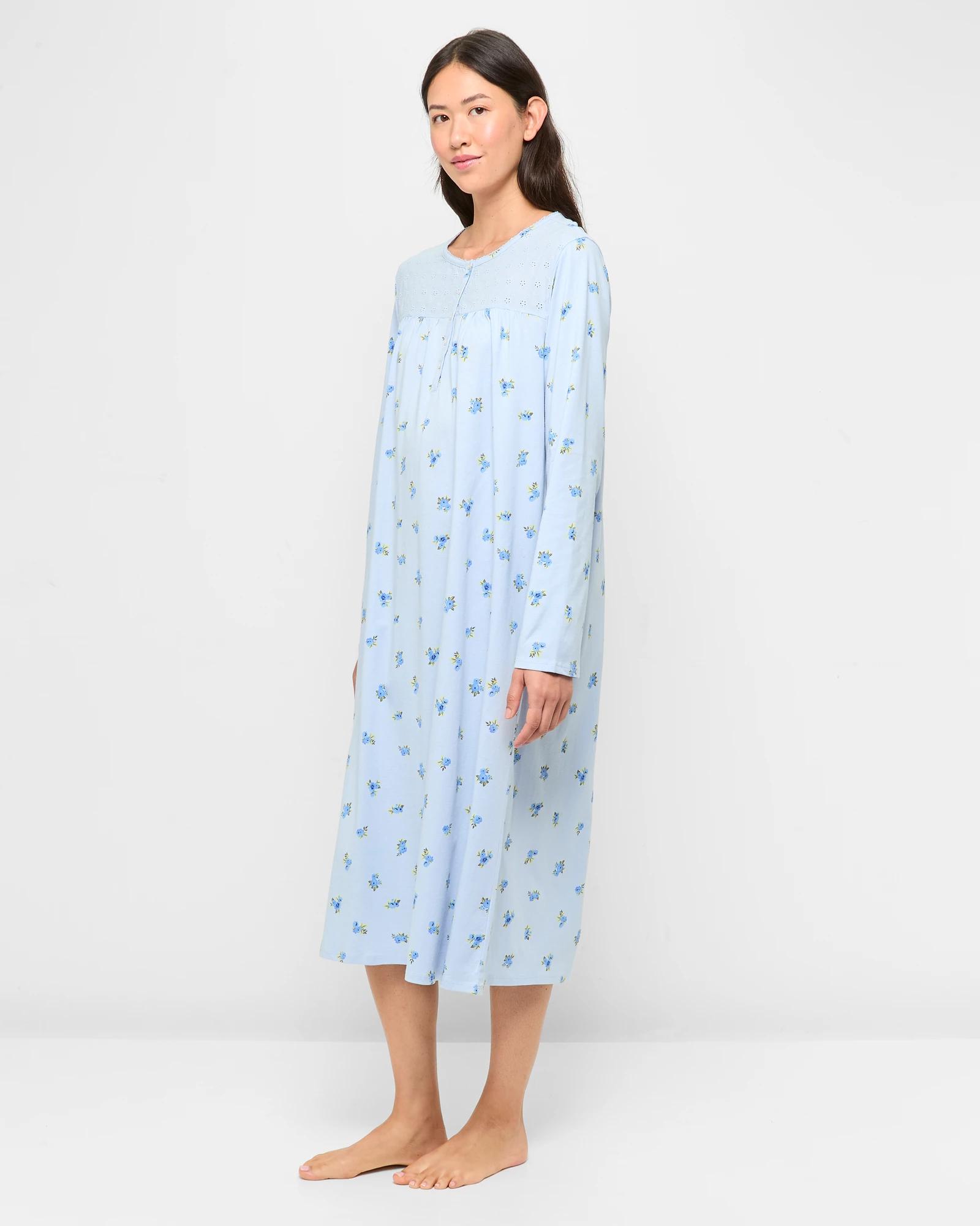 3 Target Australian Cotton Long Sleeve Traditional Sleep Nightie BLUE DITSY, 3 of 5