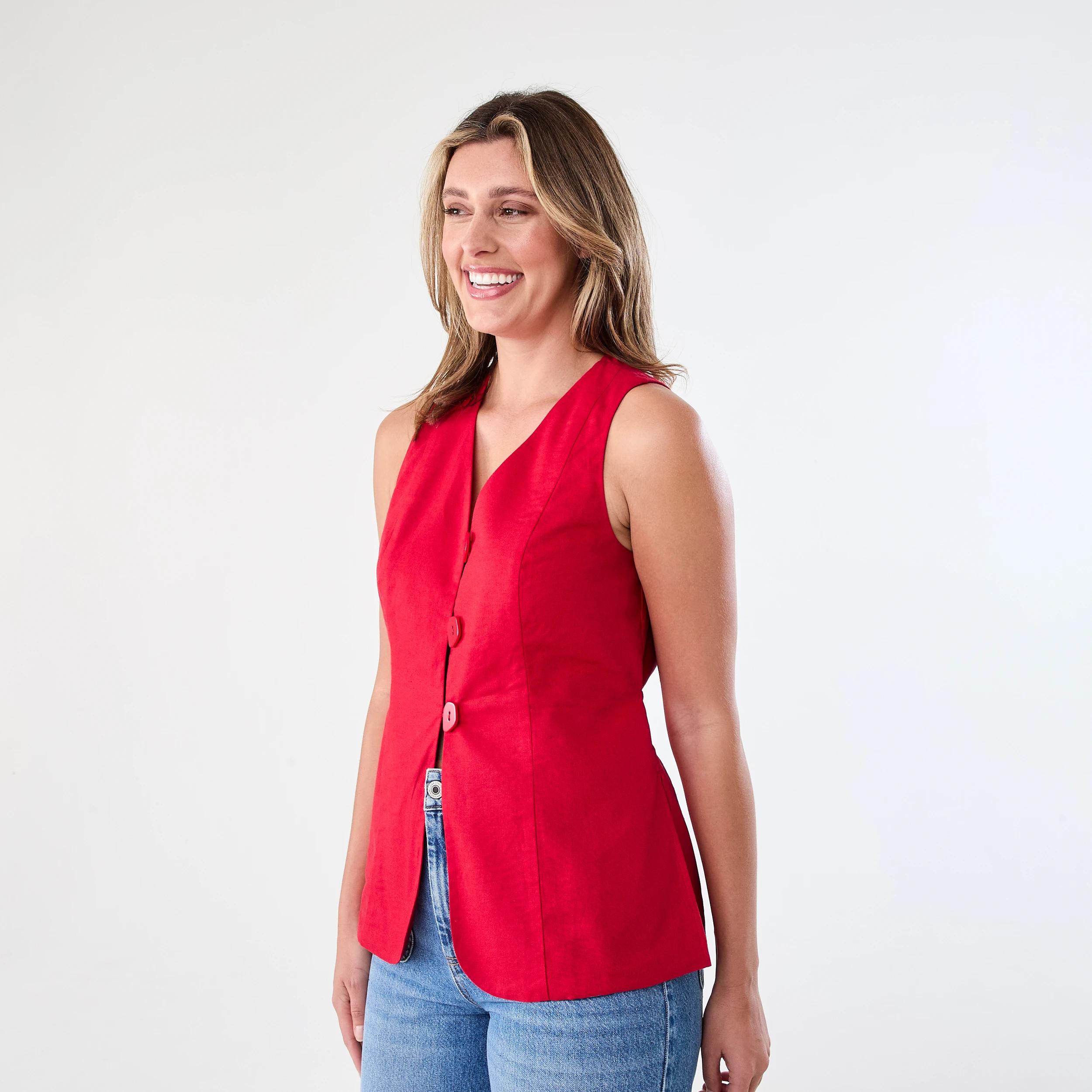 2 Sleeveless Longline Tie Back Waistcoat Strawberry, 2 of 7